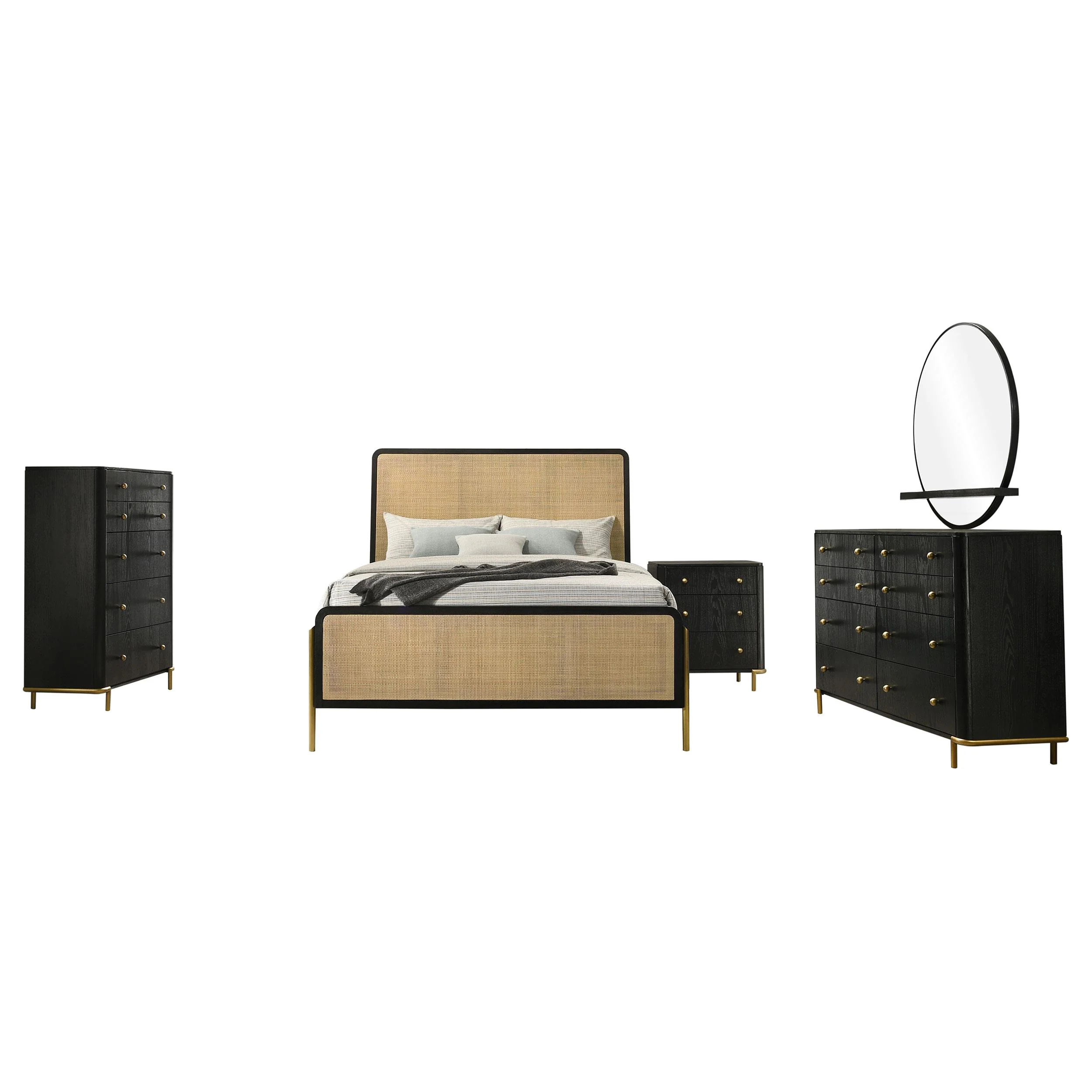 Arini Black and Natural 5-piece California King Bedroom Set - Image 2