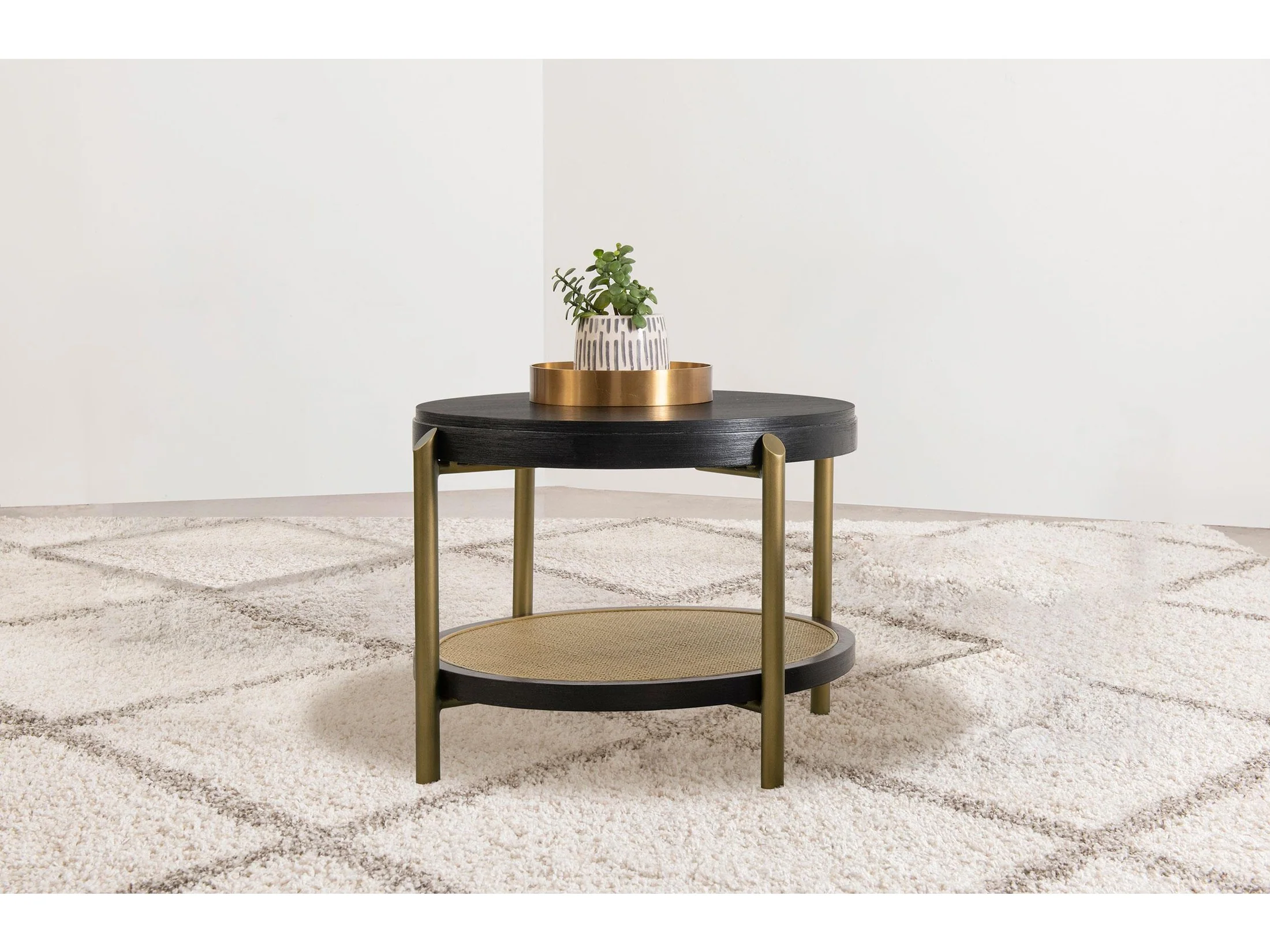 Arini Black Round End Side Table With Storage Shelf