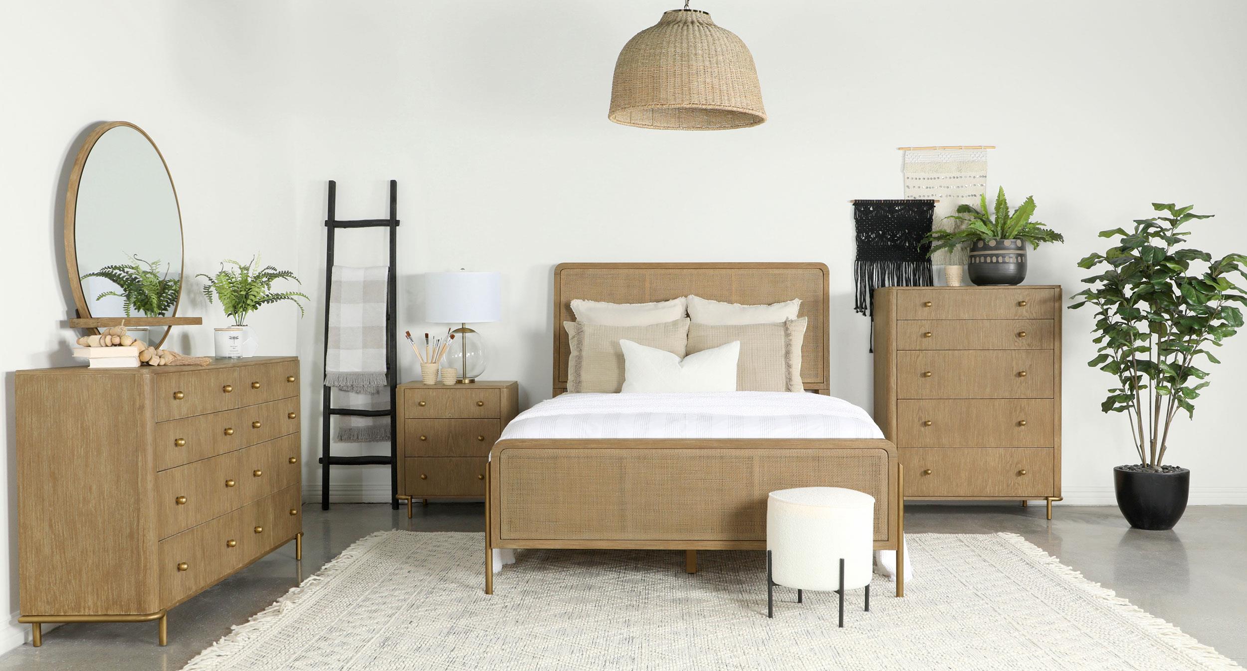 Arini Sand Wash and Natural Rattan California King Panel Bed - Image 12