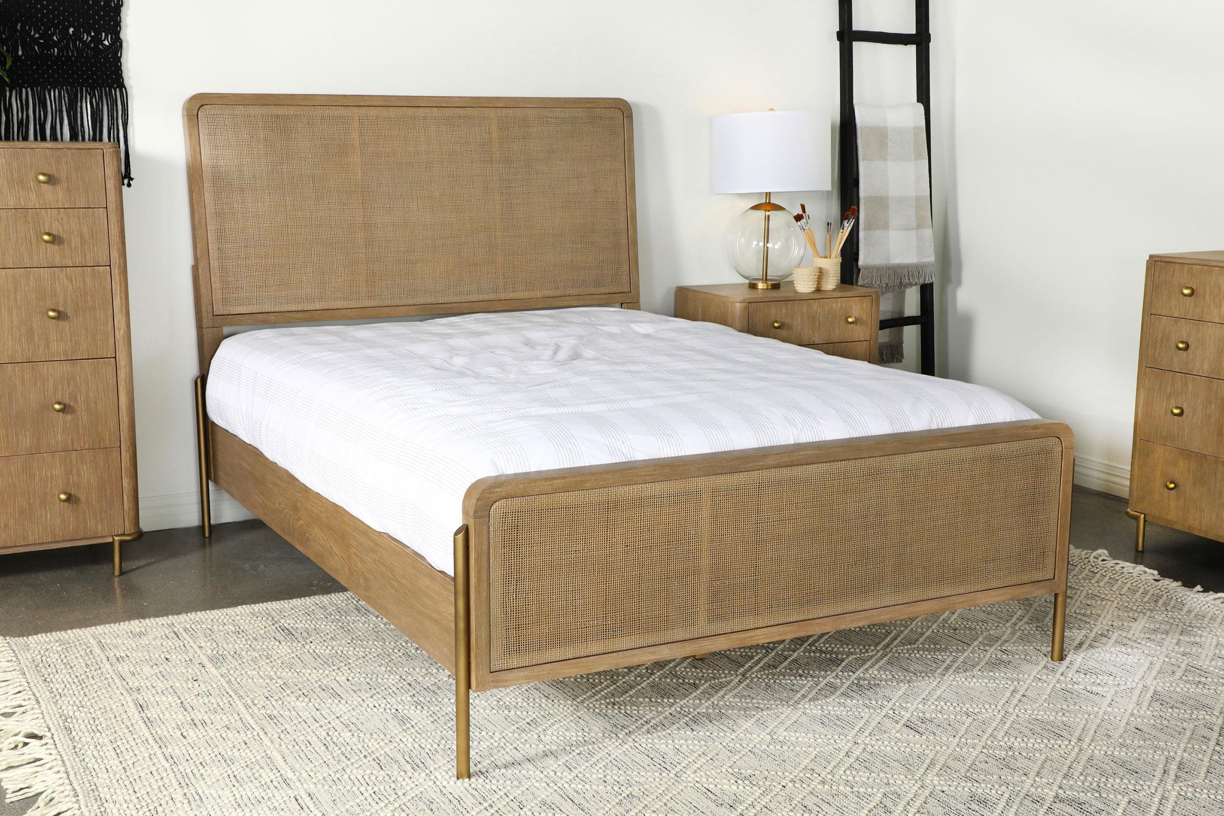 Arini Sand Wash and Natural Rattan California King Panel Bed - Image 2