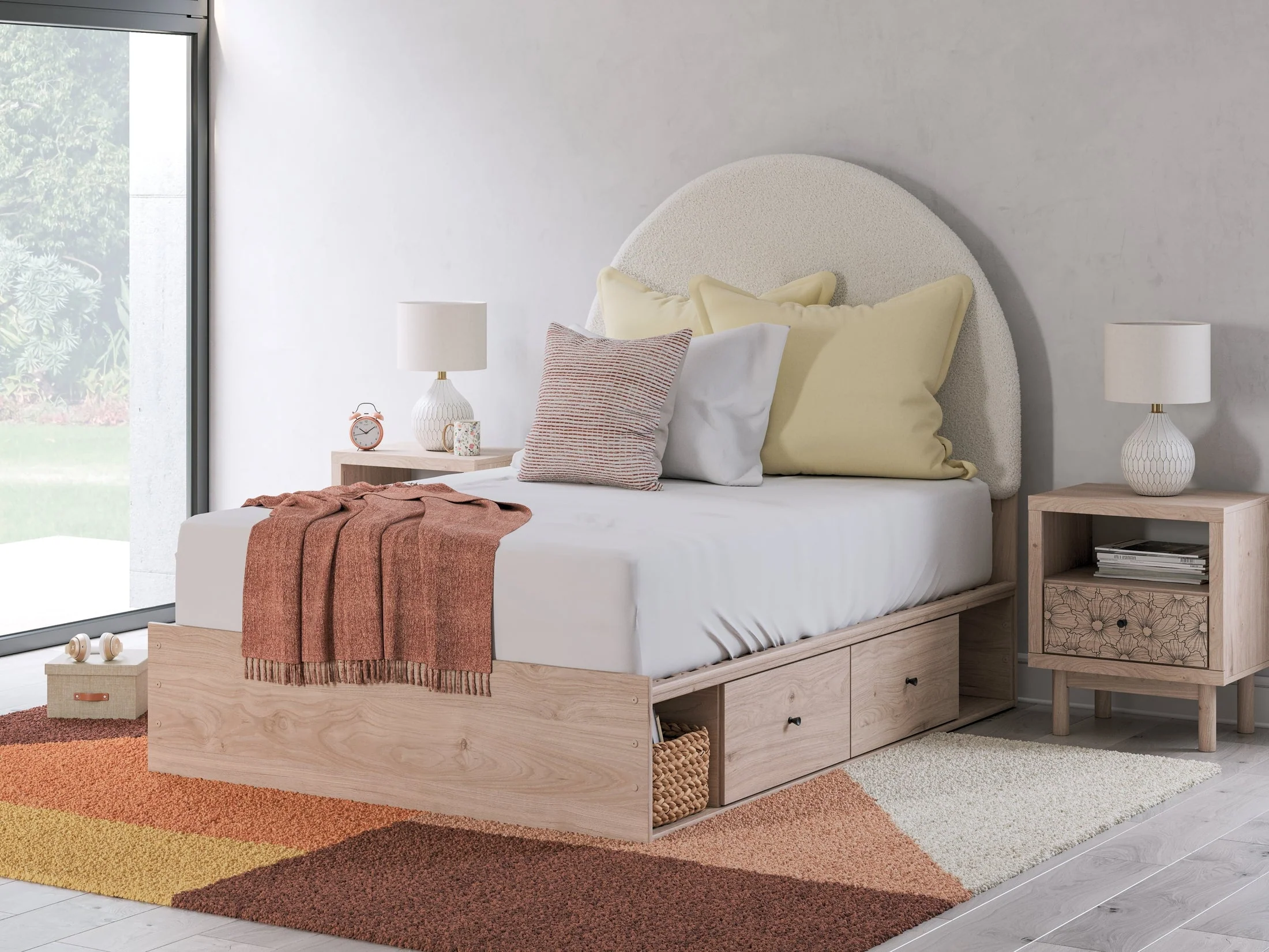 Arloster Tan/White Full Upholstered Panel Bed with Storage (Online Special Price)