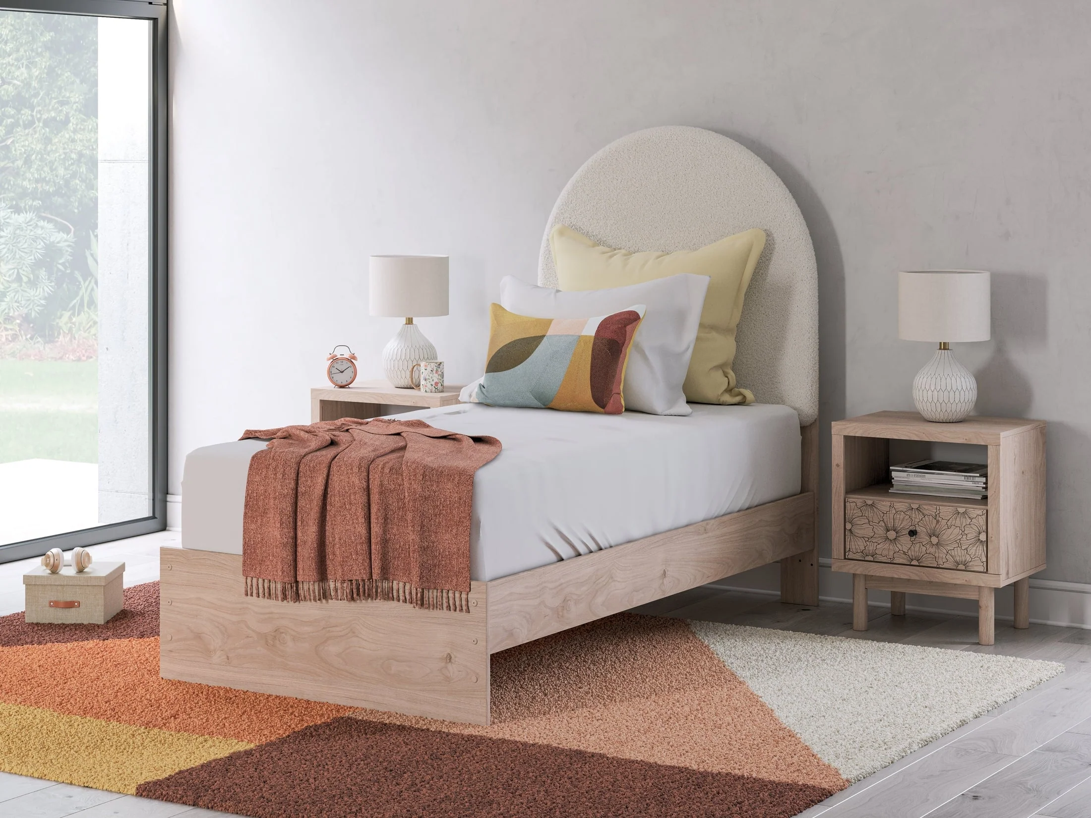 Arloster Tan/White Twin Upholstered Panel Bed (Online Special Price)