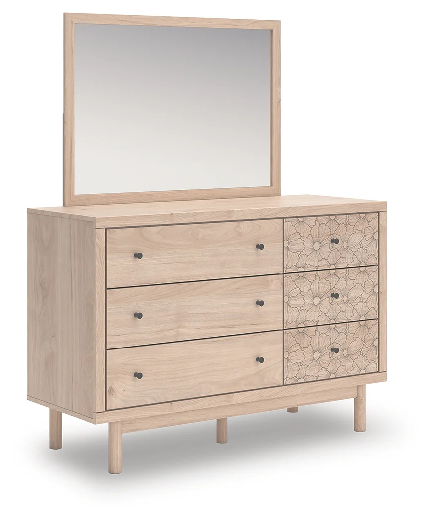 Arloster White/Tan Full Upholstered Panel Bed, Dresser and Mirror (Online Special Price) - Image 3