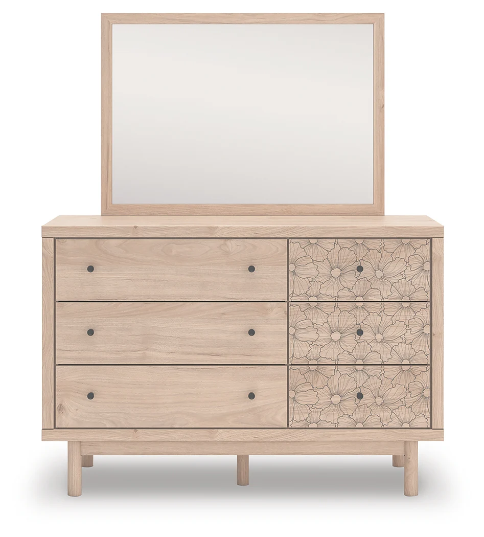 Arloster White/Tan Twin Upholstered Day Bed, Dresser and Mirror - Image 9