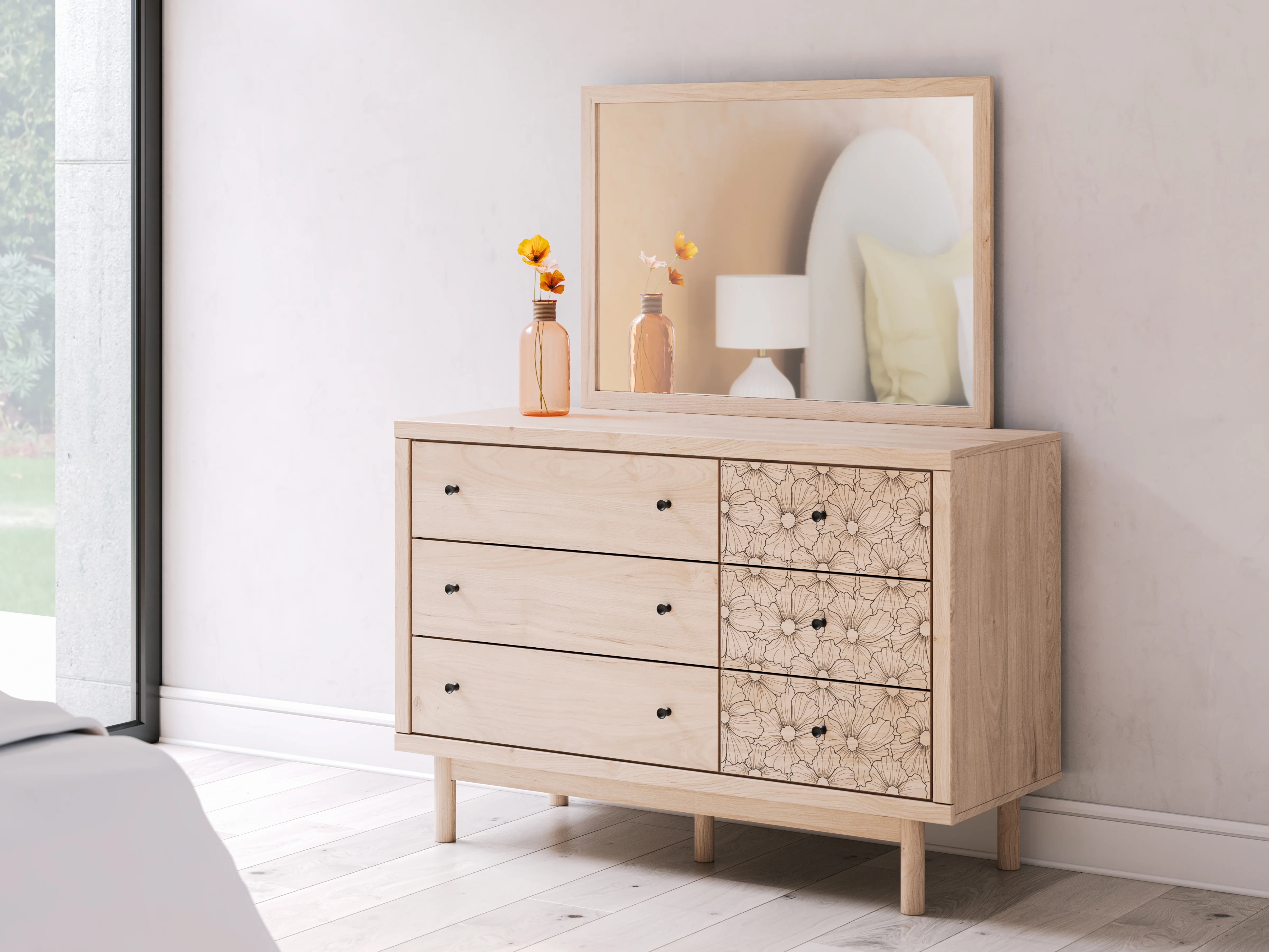 Arloster White/Tan Twin Upholstered Panel Bed, Dresser and Mirror (Online Special Price) - Image 16