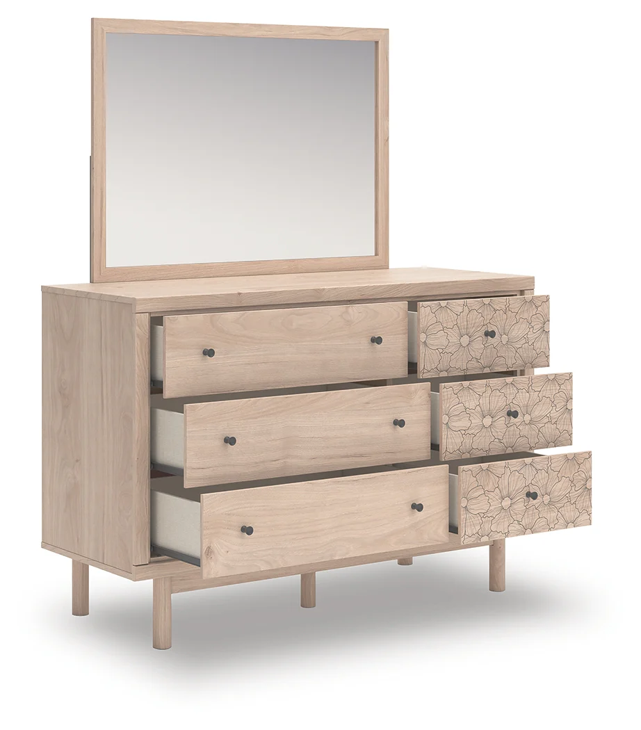 Arloster White/Tan Twin Upholstered Panel Bed, Dresser and Mirror (Online Special Price) - Image 4