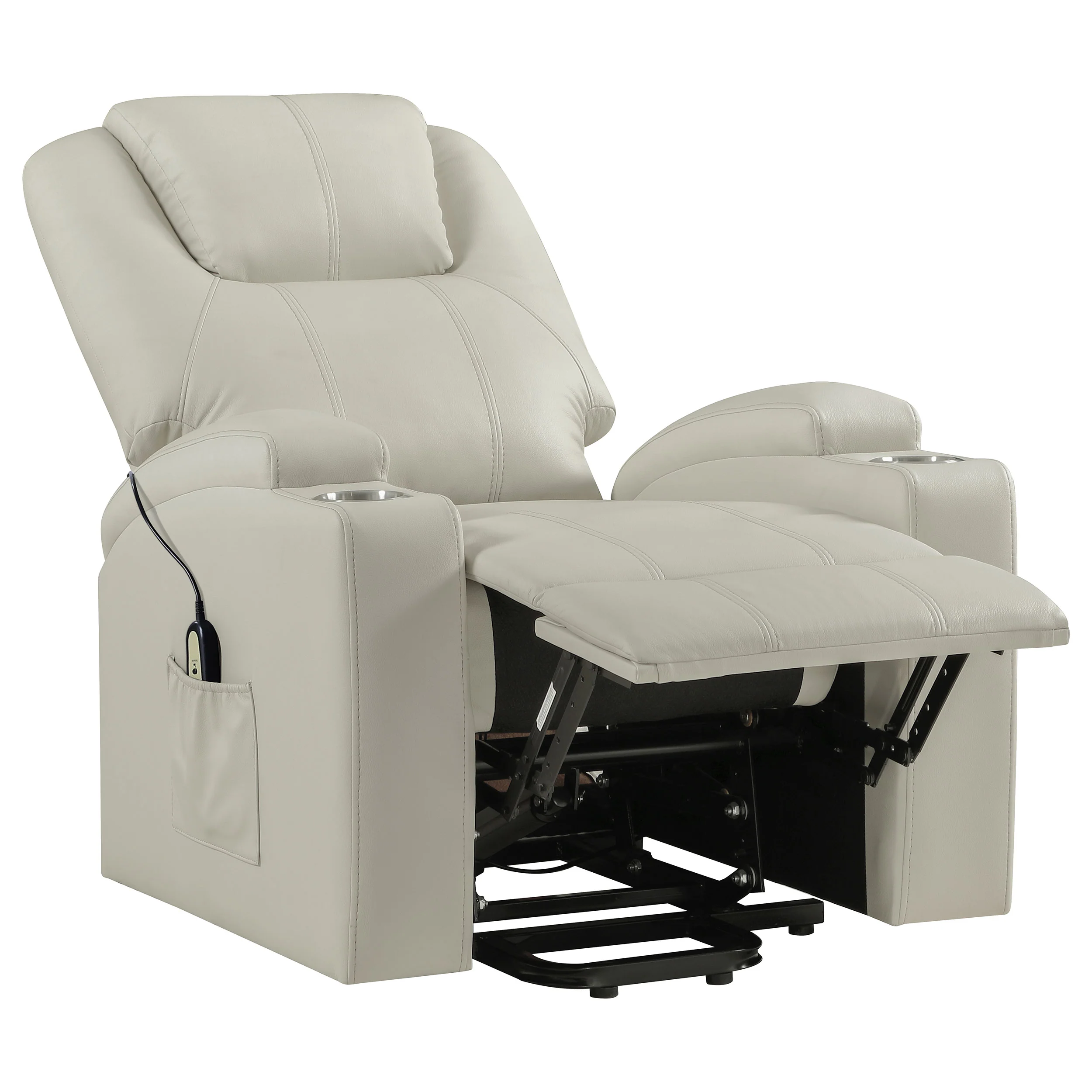 Armstrong Ivory Upholstered Power Lift Massage Recliner - Image 6