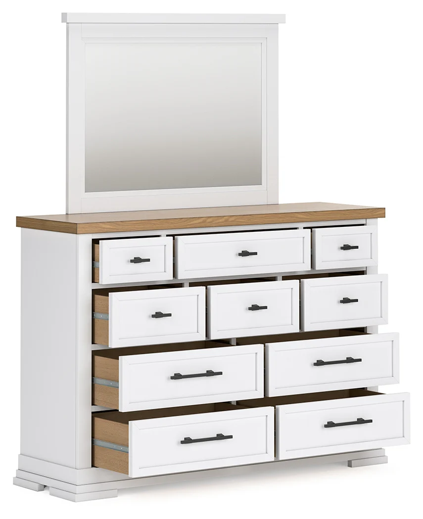 Ashbryn White/Natural King Panel Bedroom Set with Dresser, Mirror and 2 Nightstands - Image 4