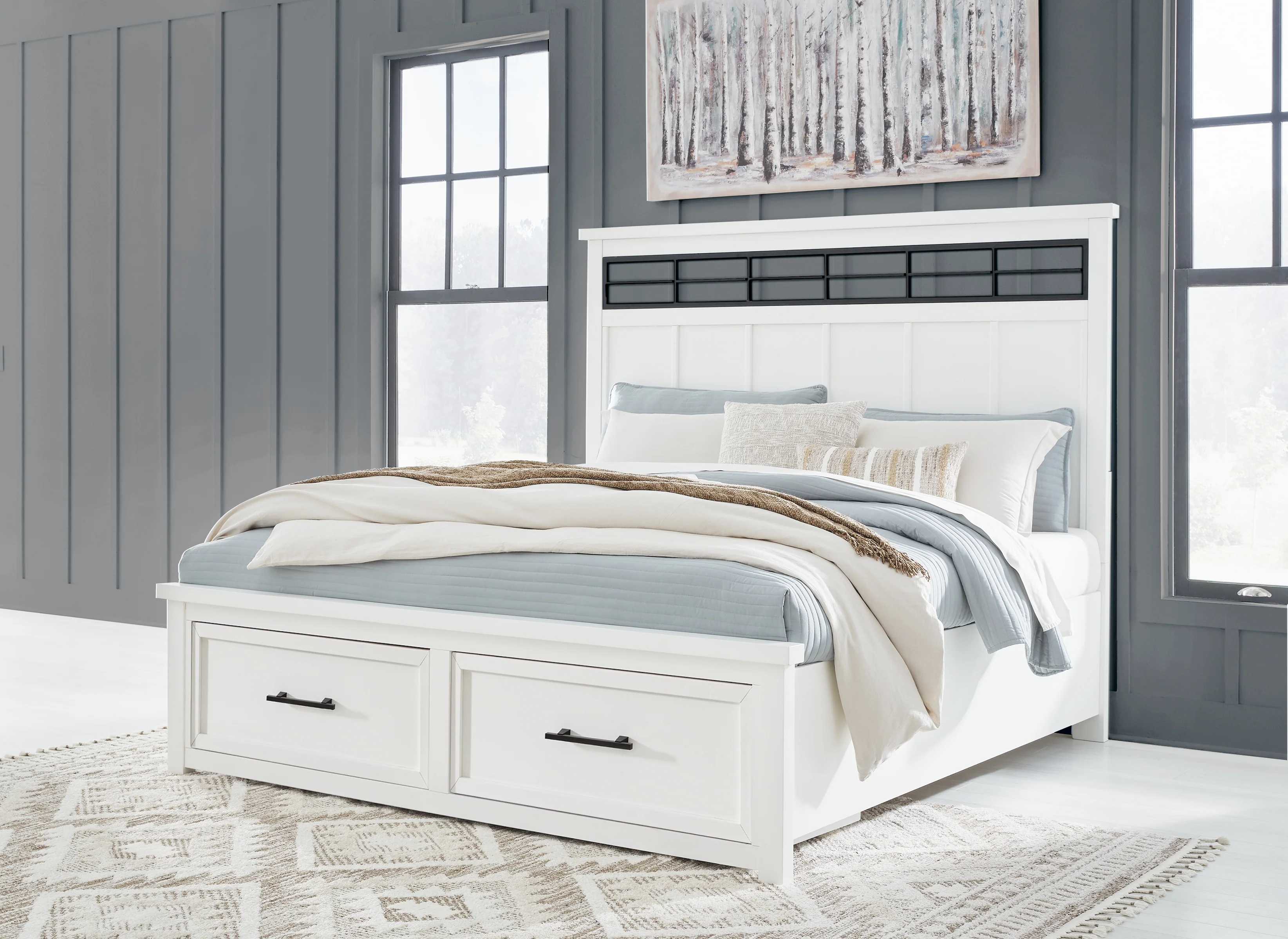 Ashbryn White/Natural King Panel Storage Bedroom Set with Dresser, Mirror and Nightstand - Image 25