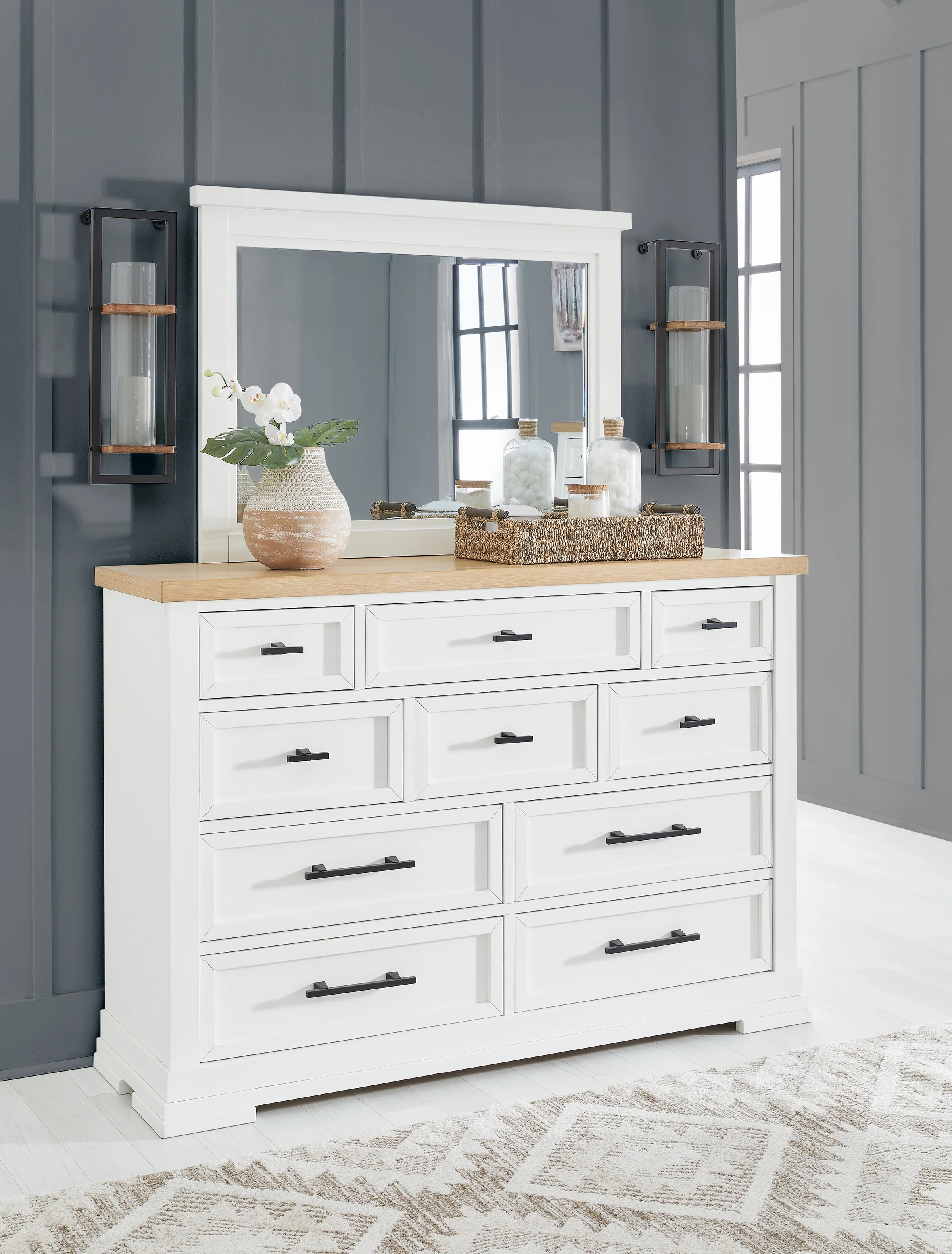 Ashbryn White/Natural Queen Panel Storage Bedroom Set with Dresser, Mirror and 2 Nightstands - Image 24