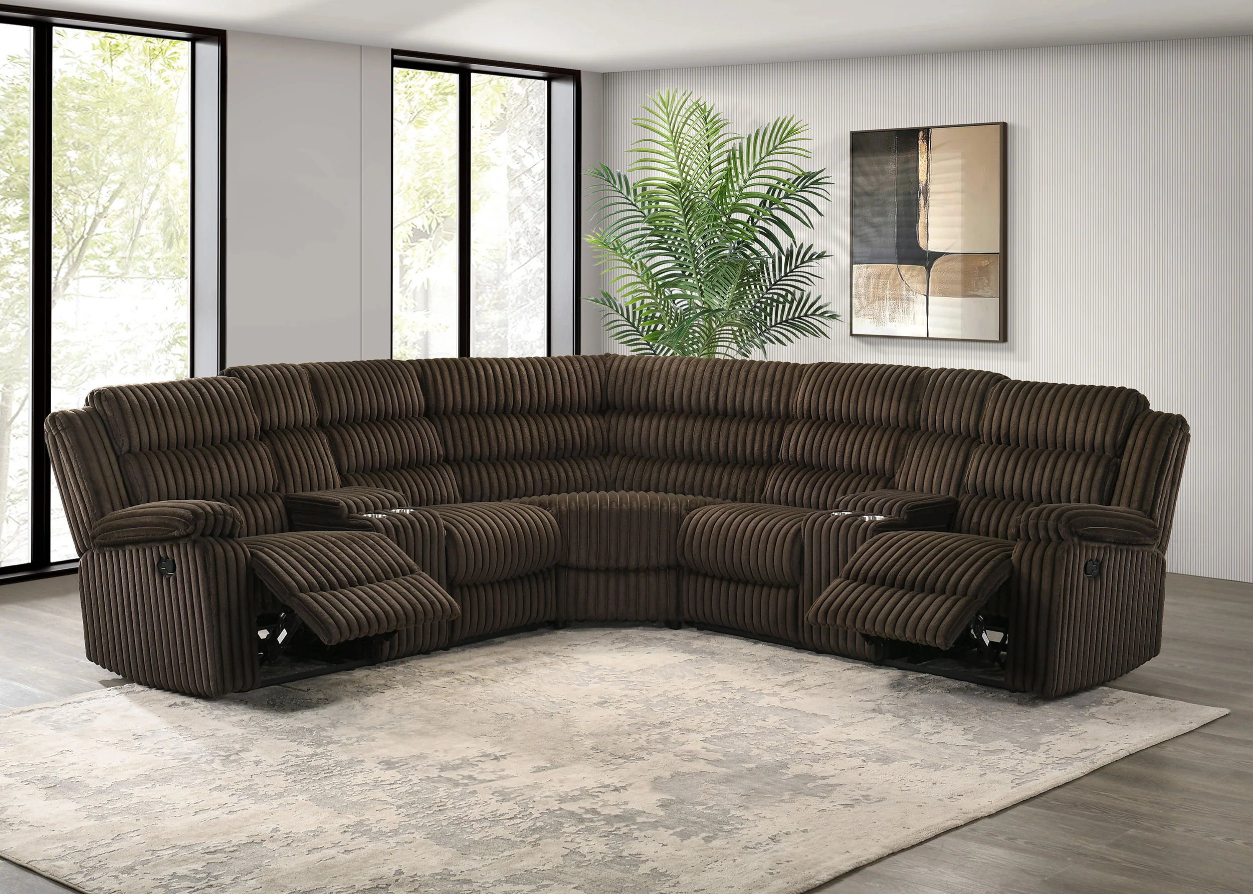 Atkinson Chocolate Upholstered Reclining Sectional Sofa - Image 3