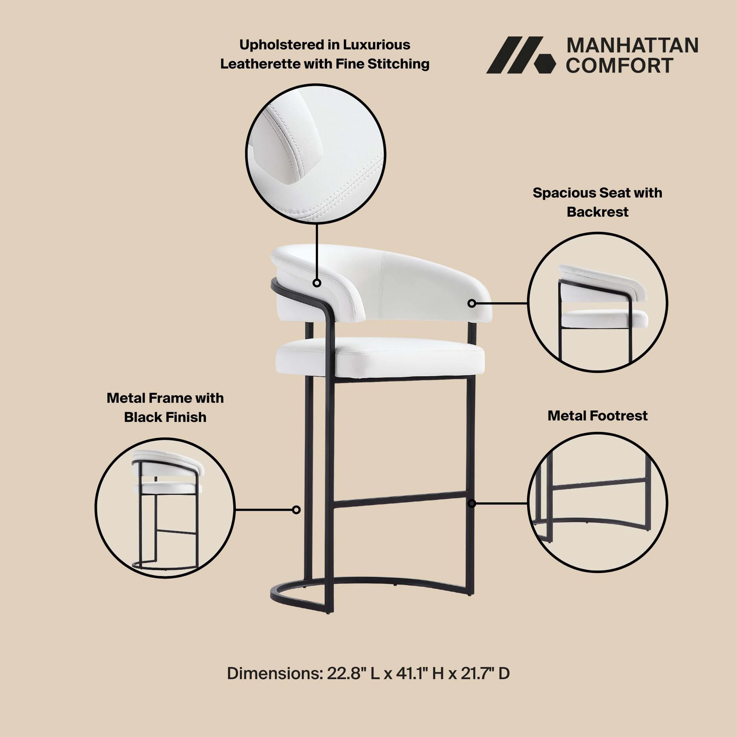 Augusta Barstool in White (set of 3) - Image 4