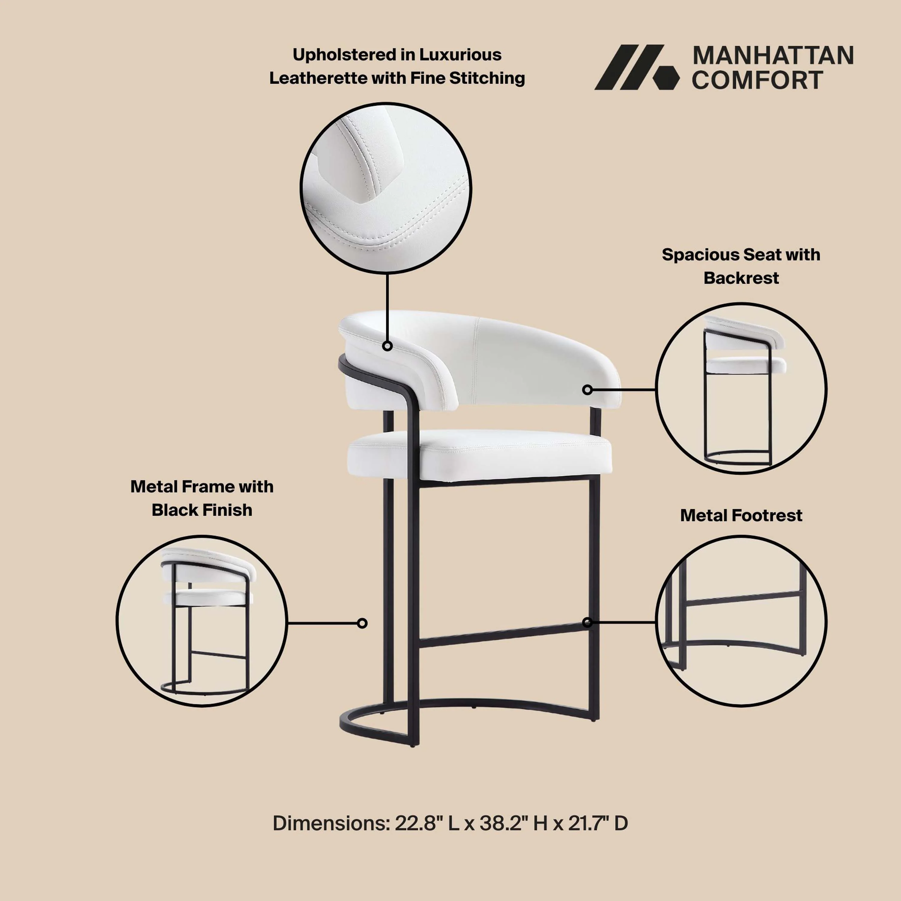 Augusta Counter Stool in White (set of 3) - Image 4