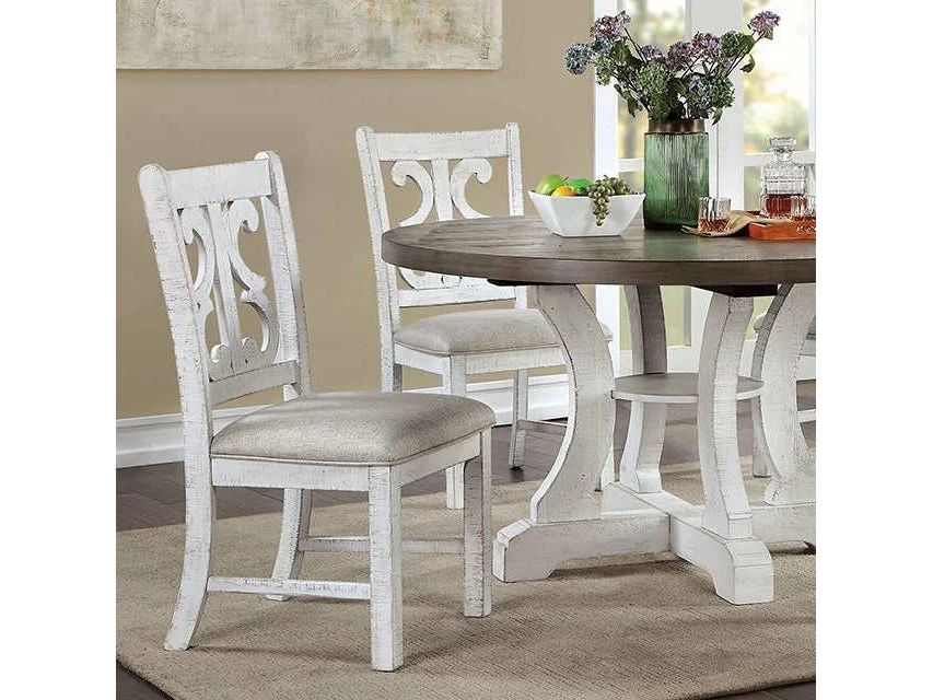 Auletta Distressed White/Gray Round Dining Table