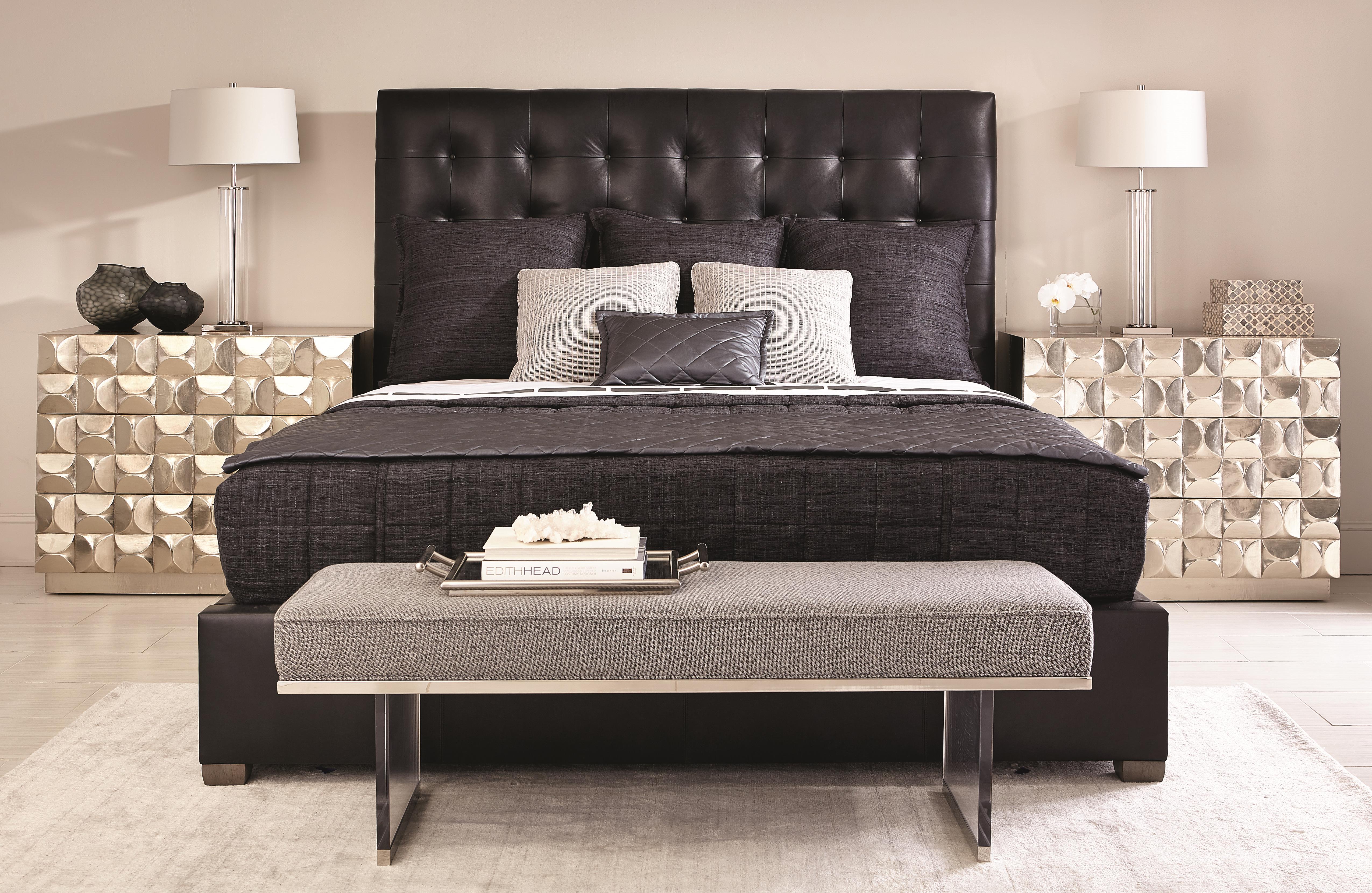Avery Black/Grey Leather Panel King Bed (66" H) - Image 3