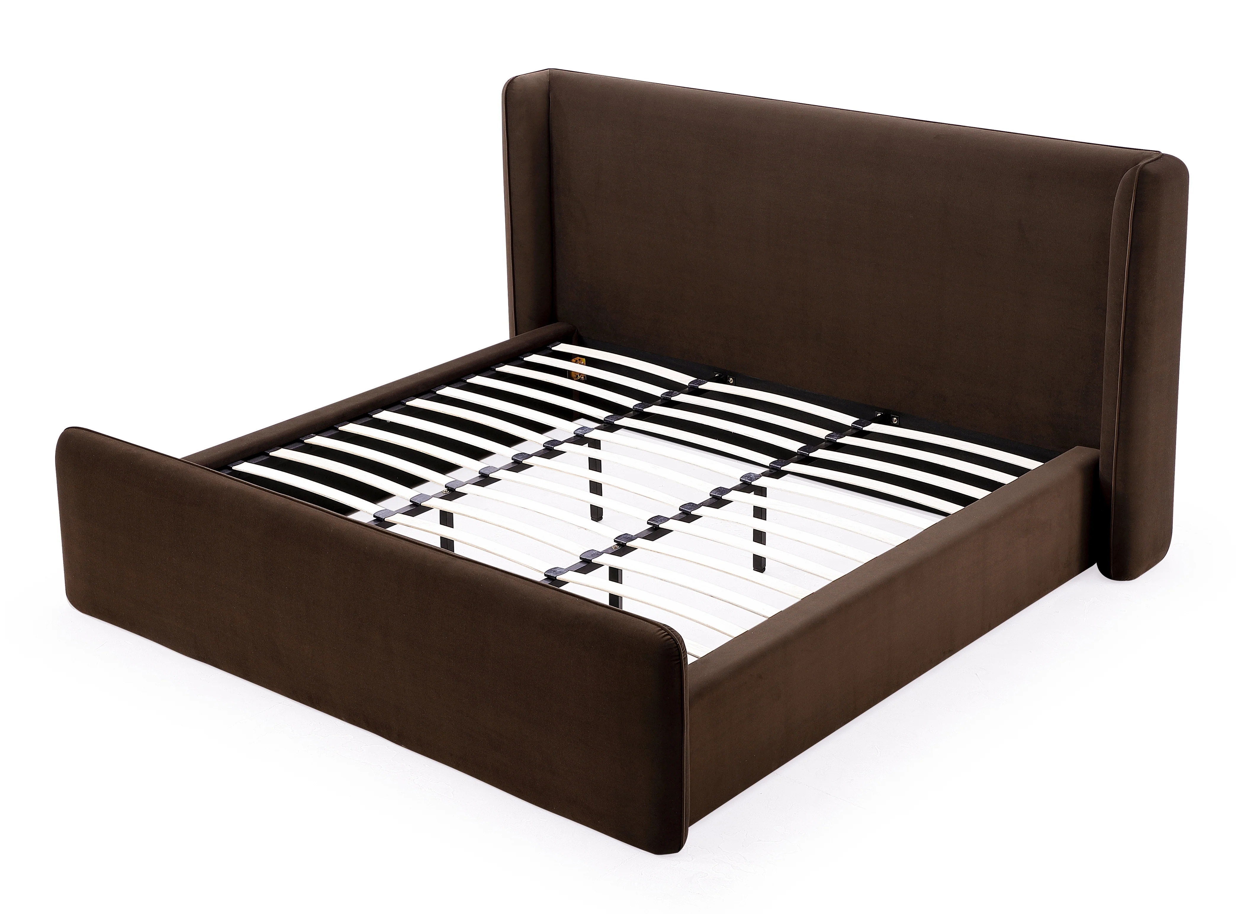 Bacall Velvet Queen Upholstered Wingback Platform Bed in Cola - Image 8