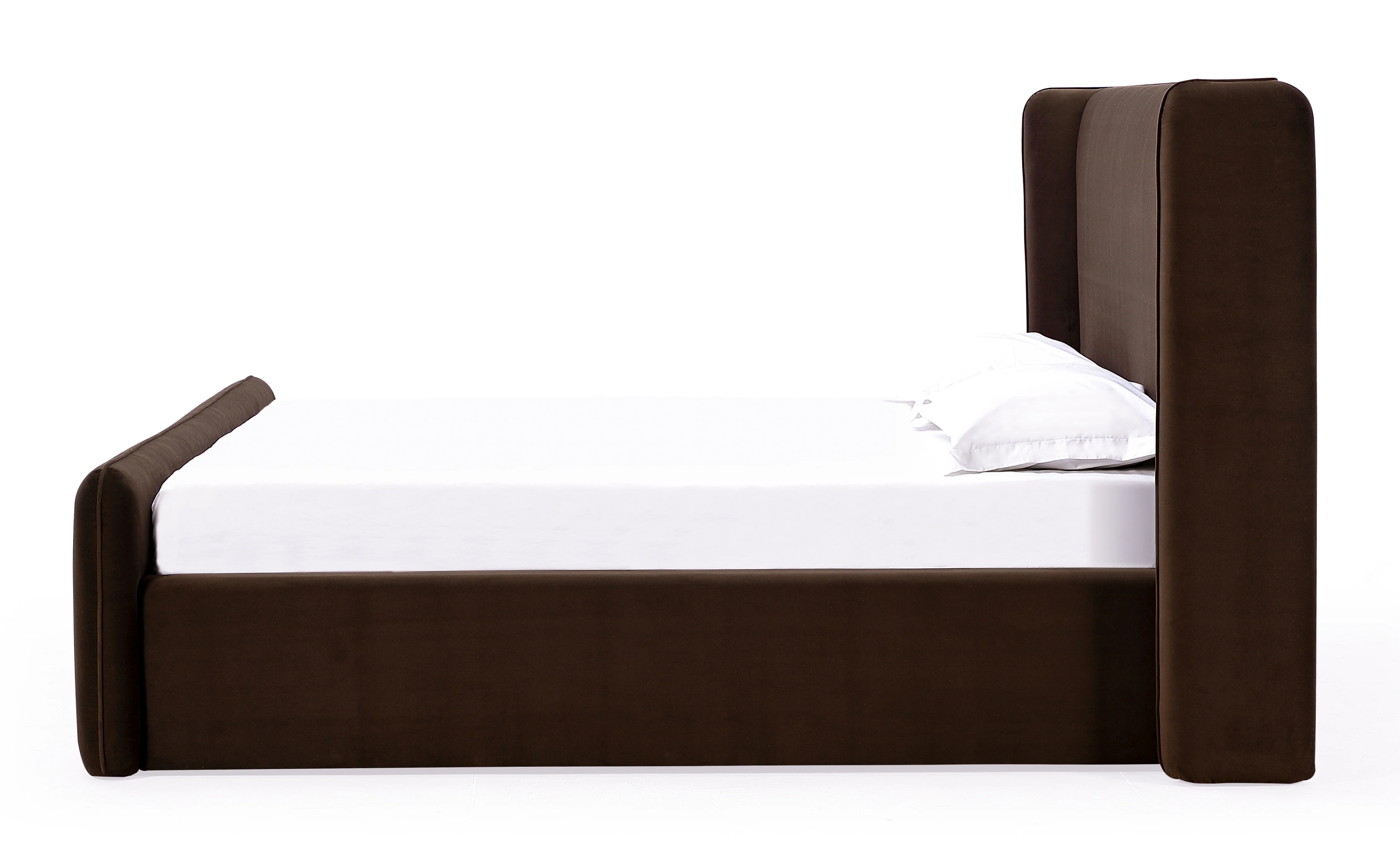 Bacall Velvet Eastern King Upholstered Wingback Platform Bed in Cola - Image 7