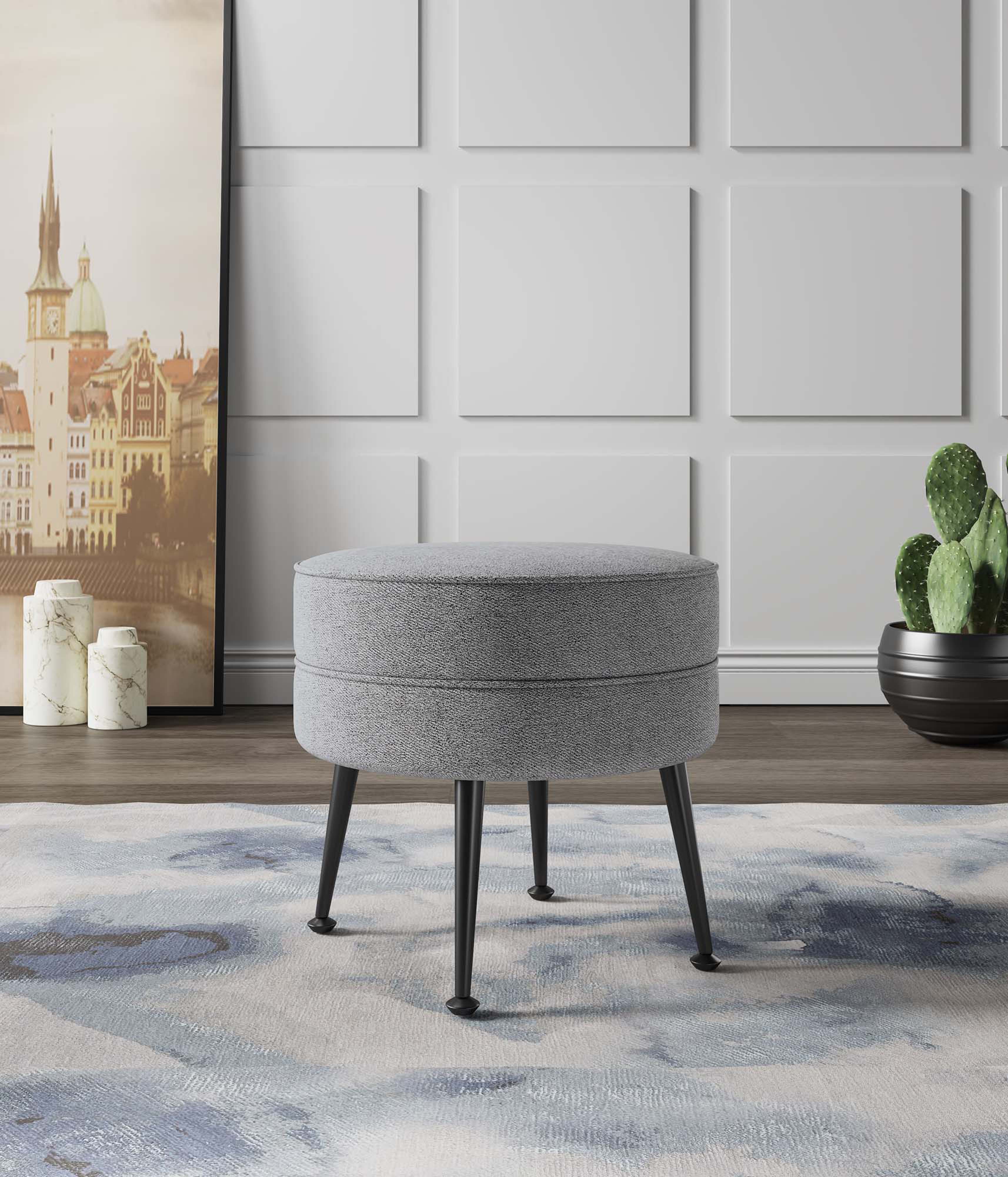 Bailey Ottoman in Grey with Black Feet - Image 2