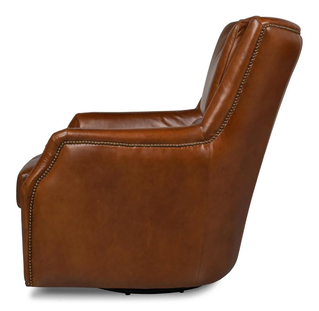 Baker Brown Leather Swivel Chair - Image 4