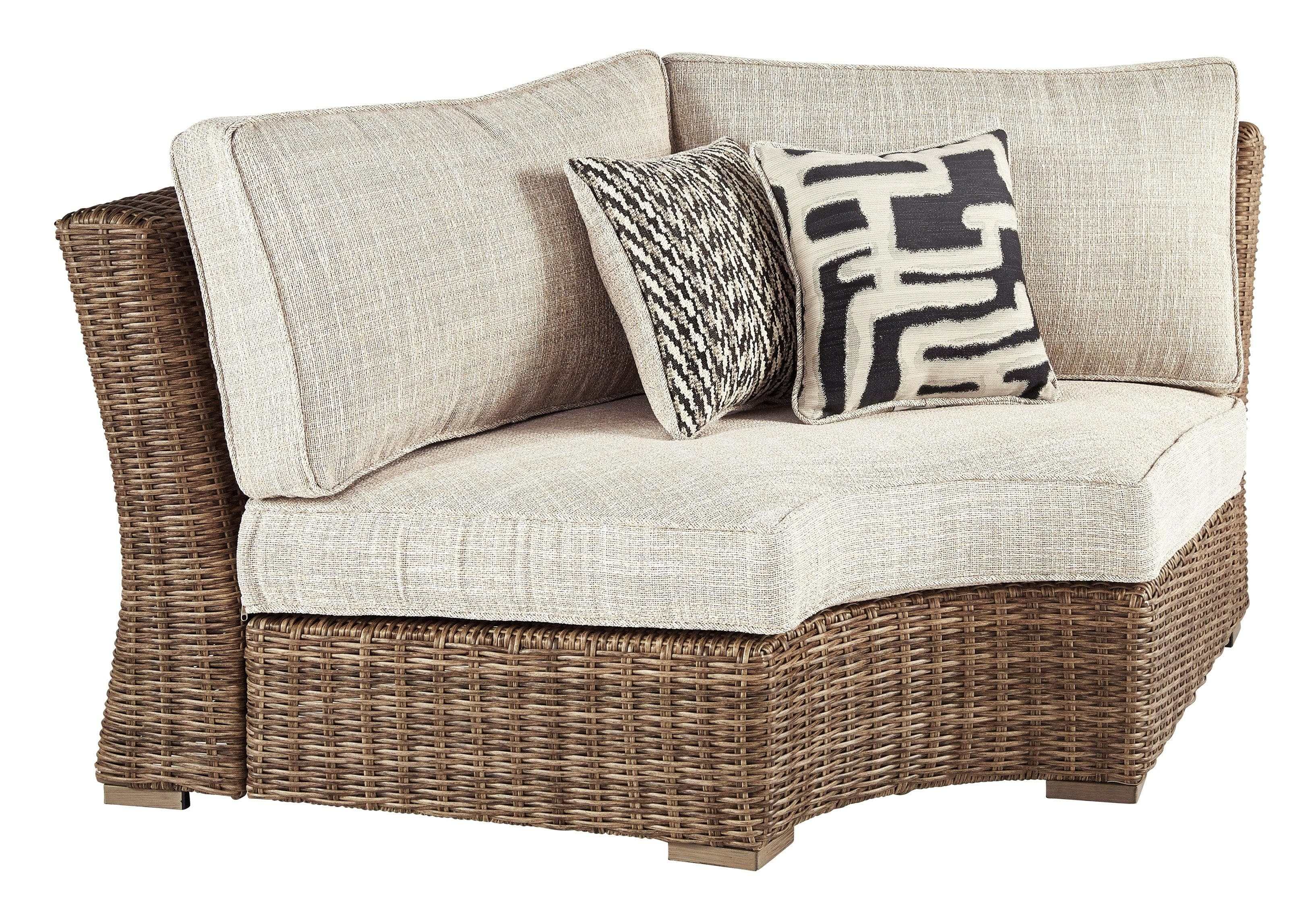 Beachcroft Beige 3pc L Shape Outdoor Sofa Set w/ Cushion - Image 5