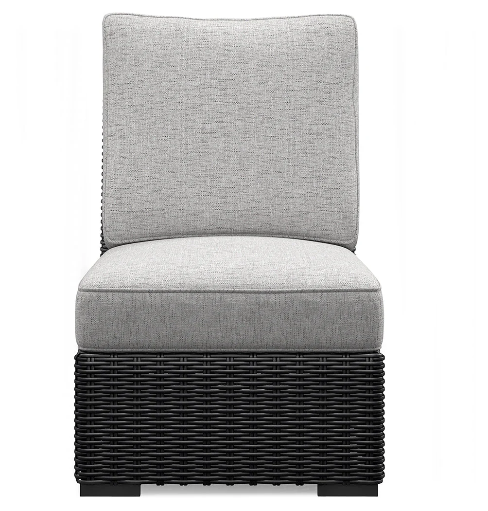Beachcroft Black/Light Gray Outdoor Armless Chair with Cushion - Image 4
