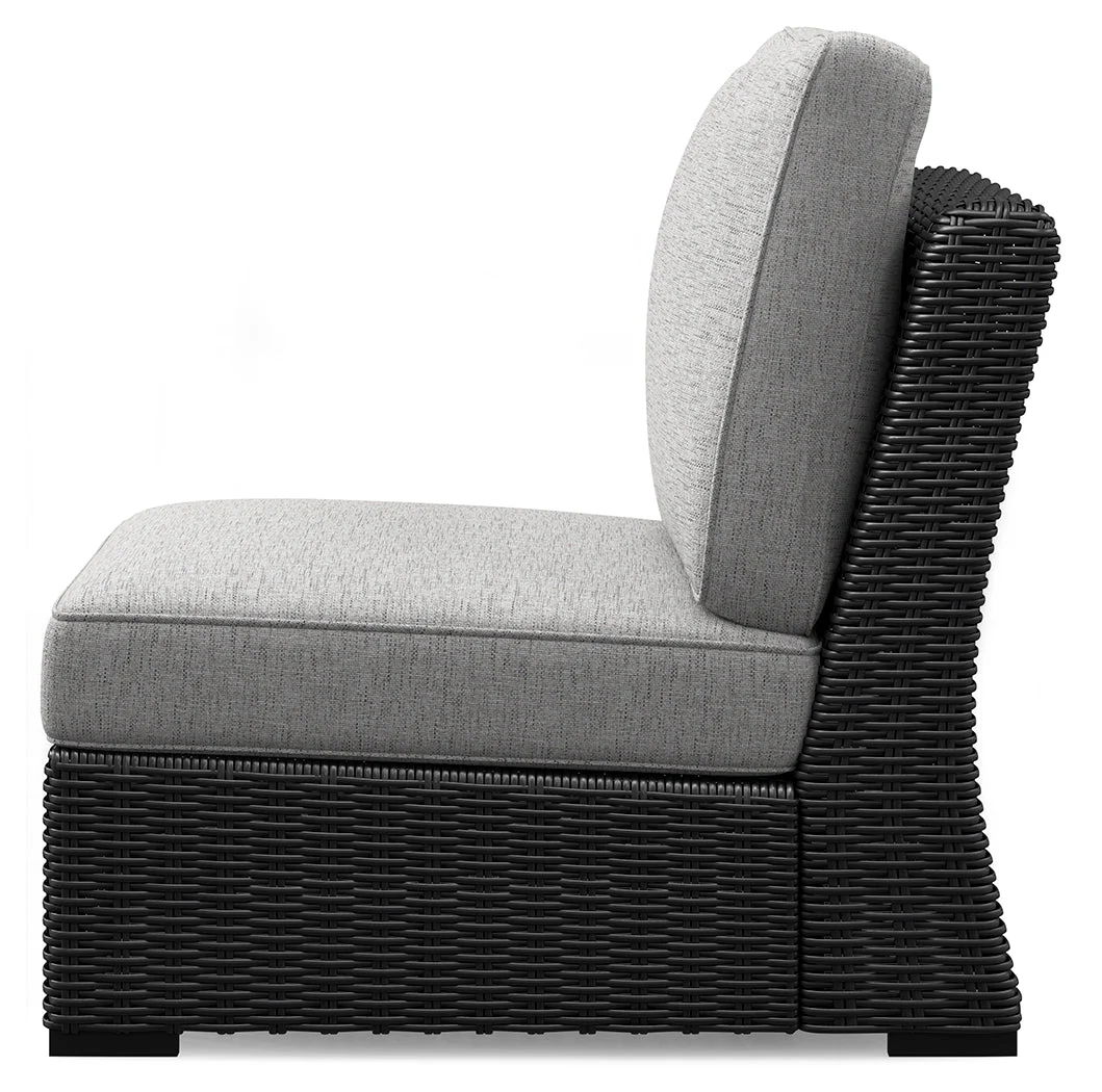 Beachcroft Black/Light Gray Outdoor Armless Chair with Cushion - Image 6