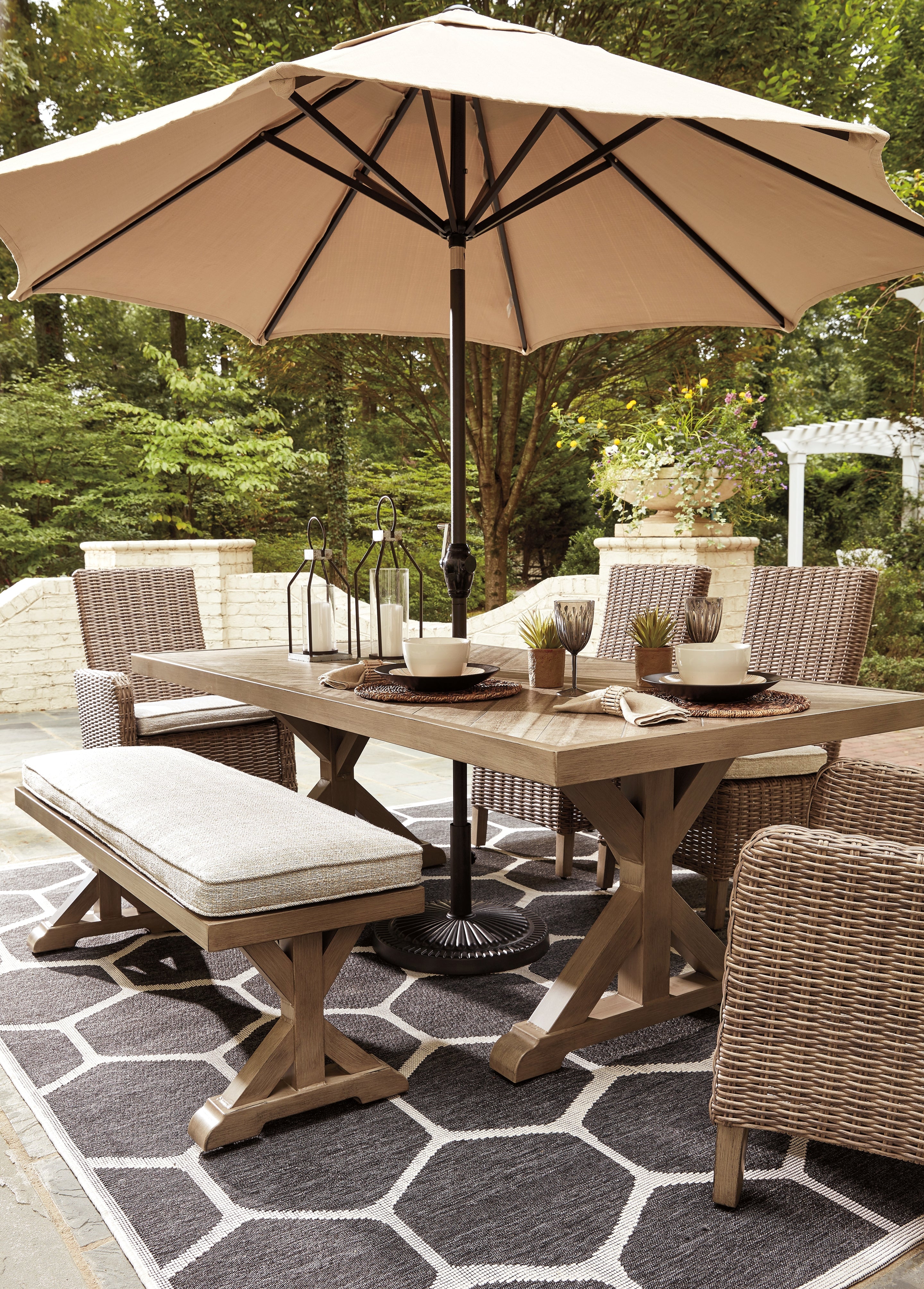 Beachcroft Beige Dining Table w/ Umbrella Option - Image 7