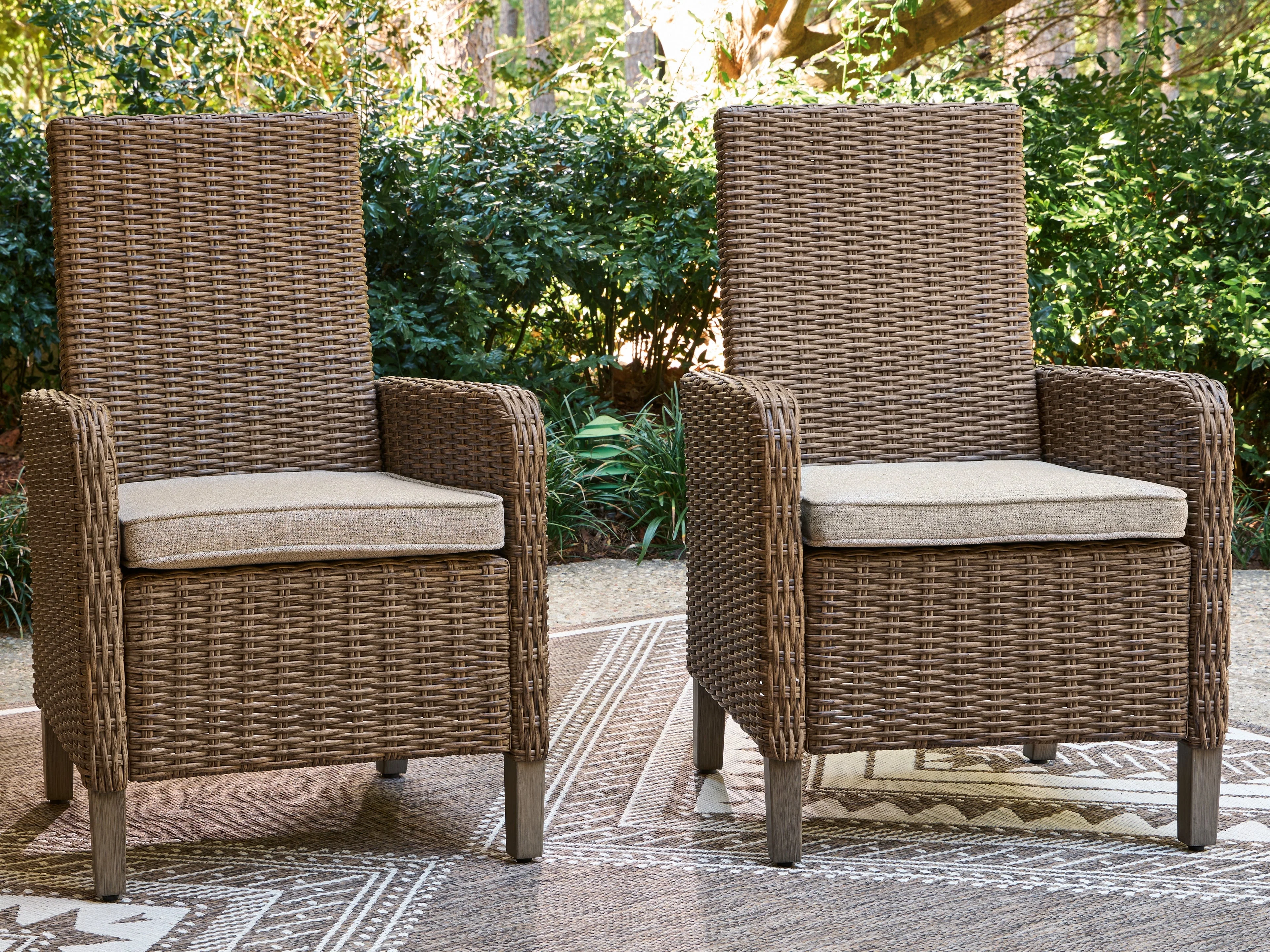 Beachcroft New Beige Outdoor Arm Chair with Cushion (Set of 2)