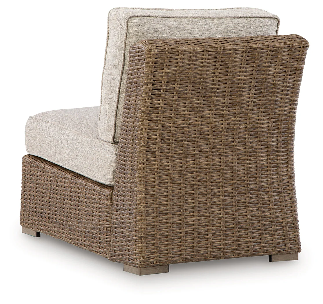 Beachcroft New Beige Outdoor Armless Chair with Cushion - Image 4