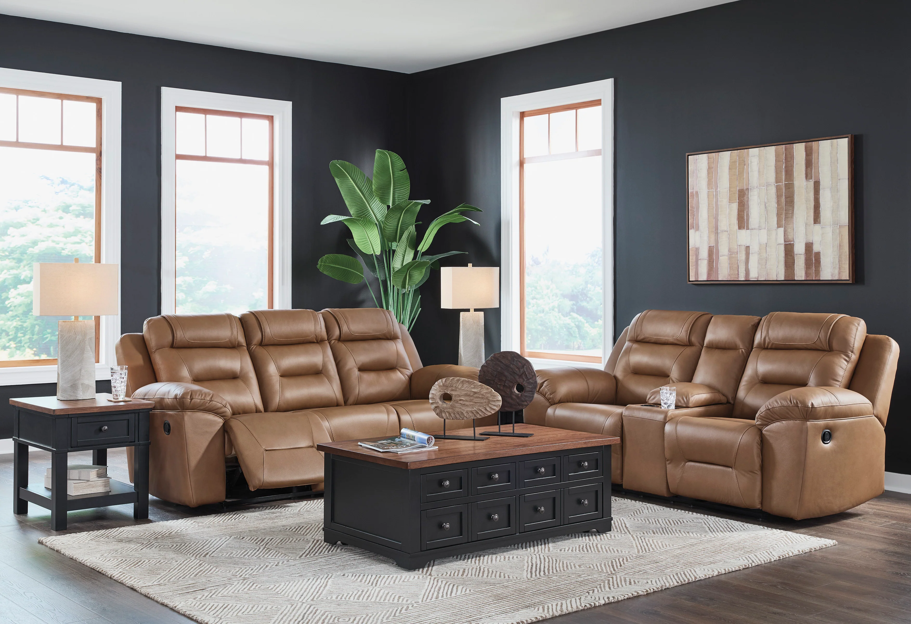 Beaman Peak Toffee Reclining Sofa and Loveseat