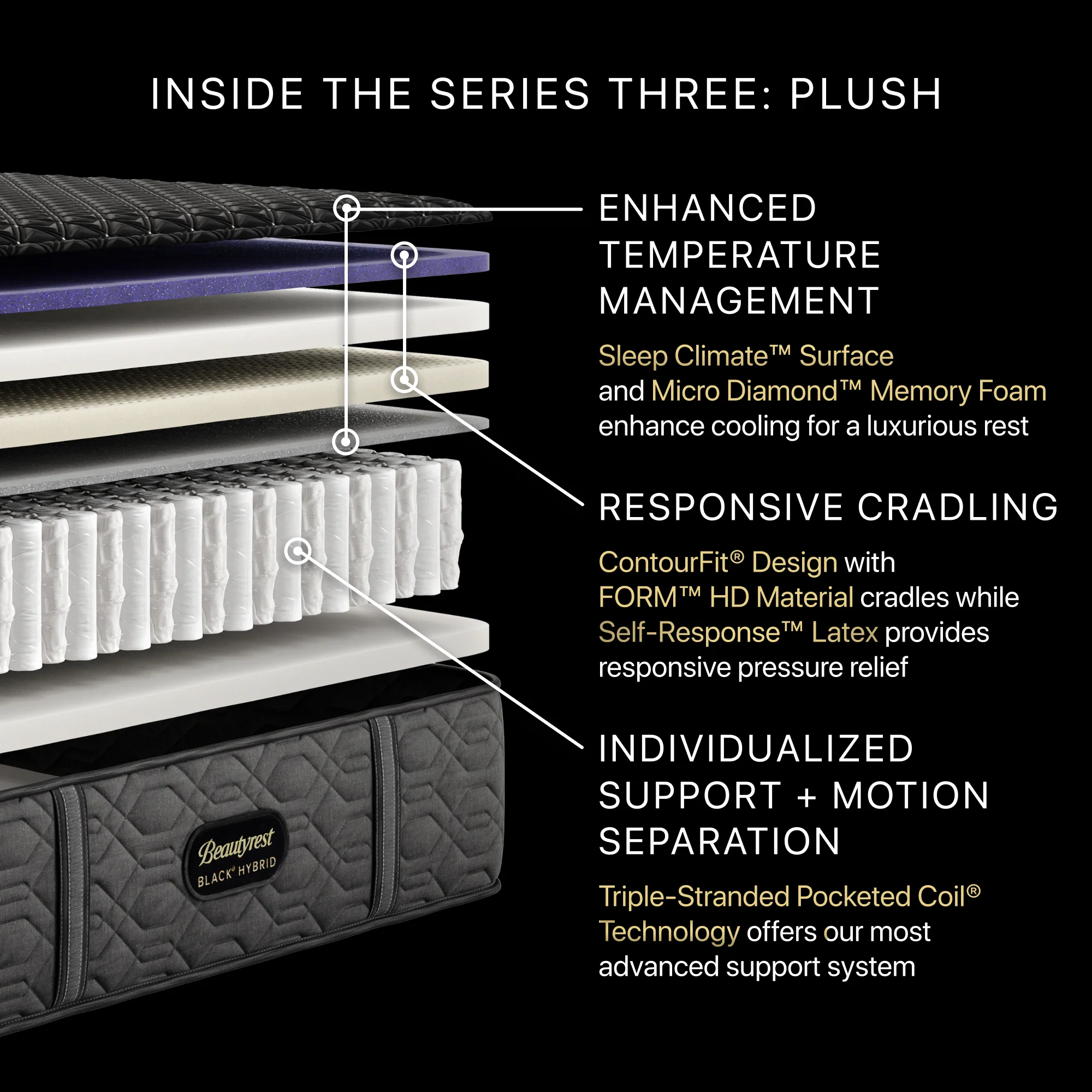 Beautyrest Black® Series Three 14.5" Black Hybrid Queen Plush Mattress - Image 2