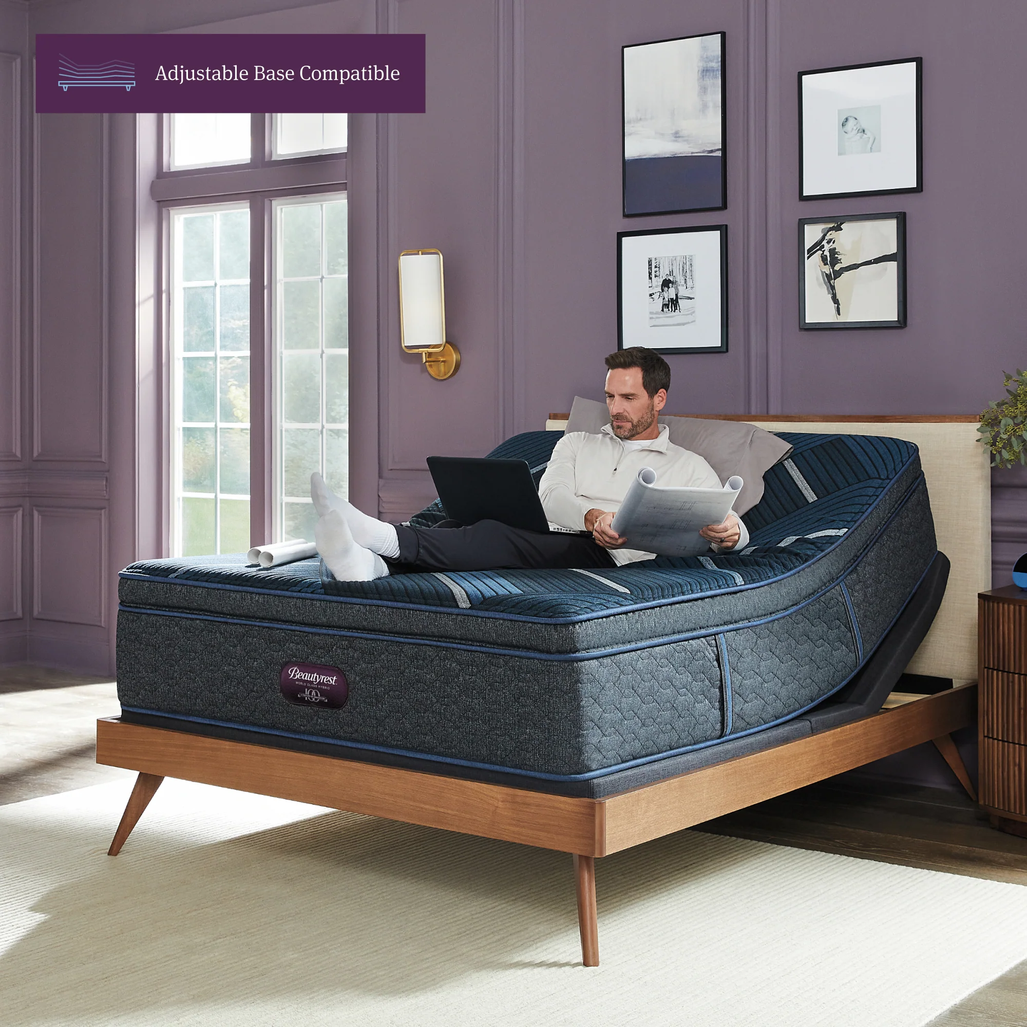 Beautyrest World Class Level Four Gray/Dark Blue Hybrid Twin XL Plush Mattress - Image 9