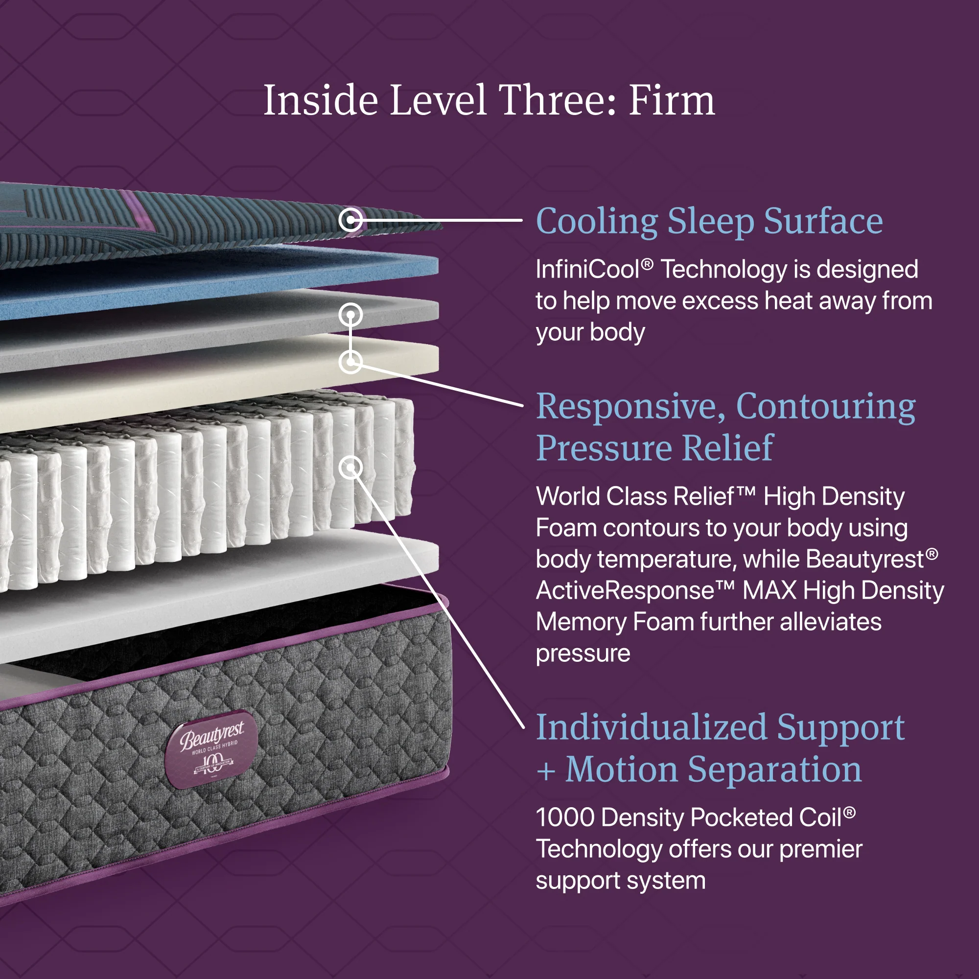 Beautyrest World Class Level Three Gray/Dark Blue Hybrid Twin Firm Mattress - Image 2