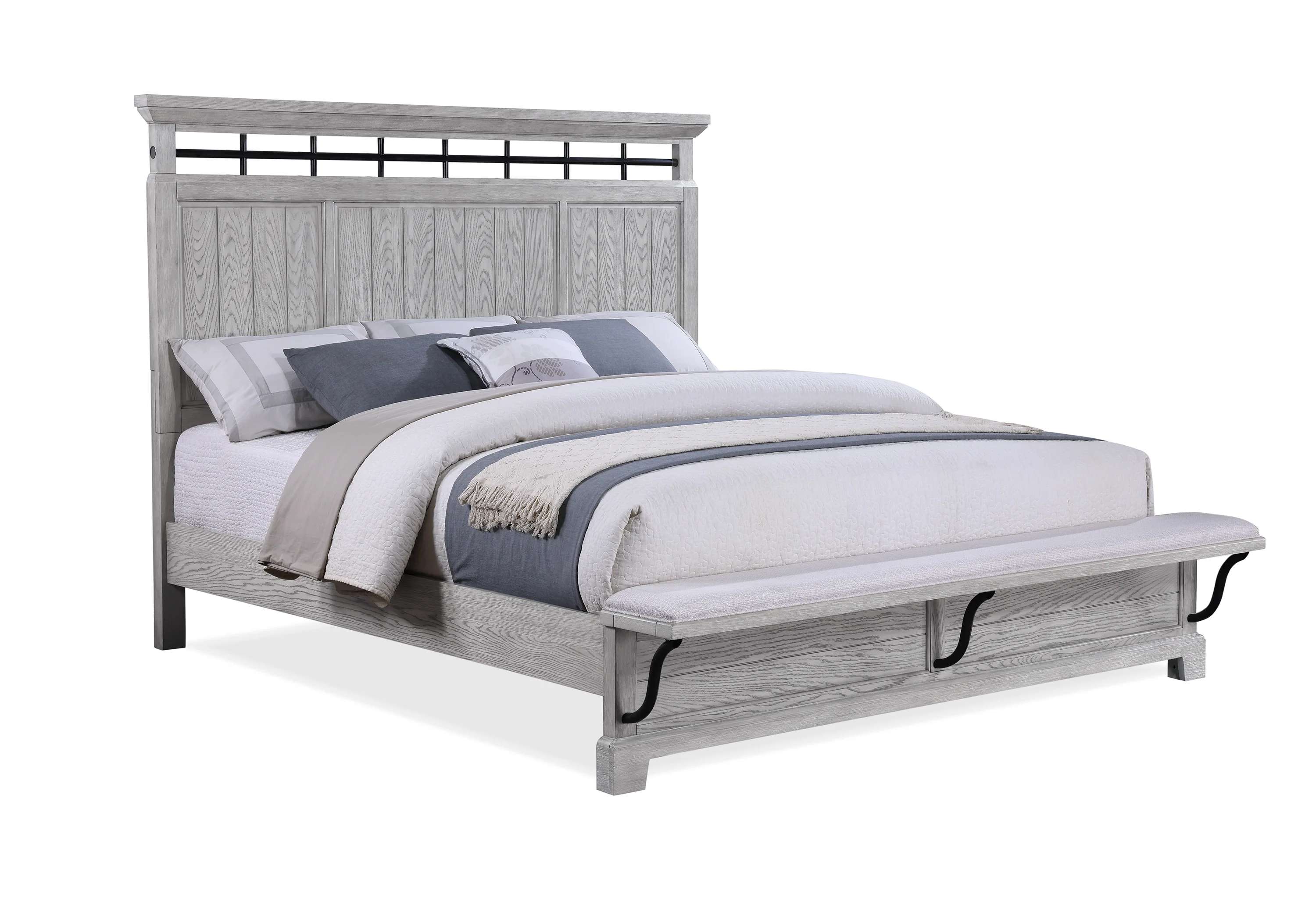 Beckett Rustic Gray Footboard Bench Panel Bedroom Set - Image 2