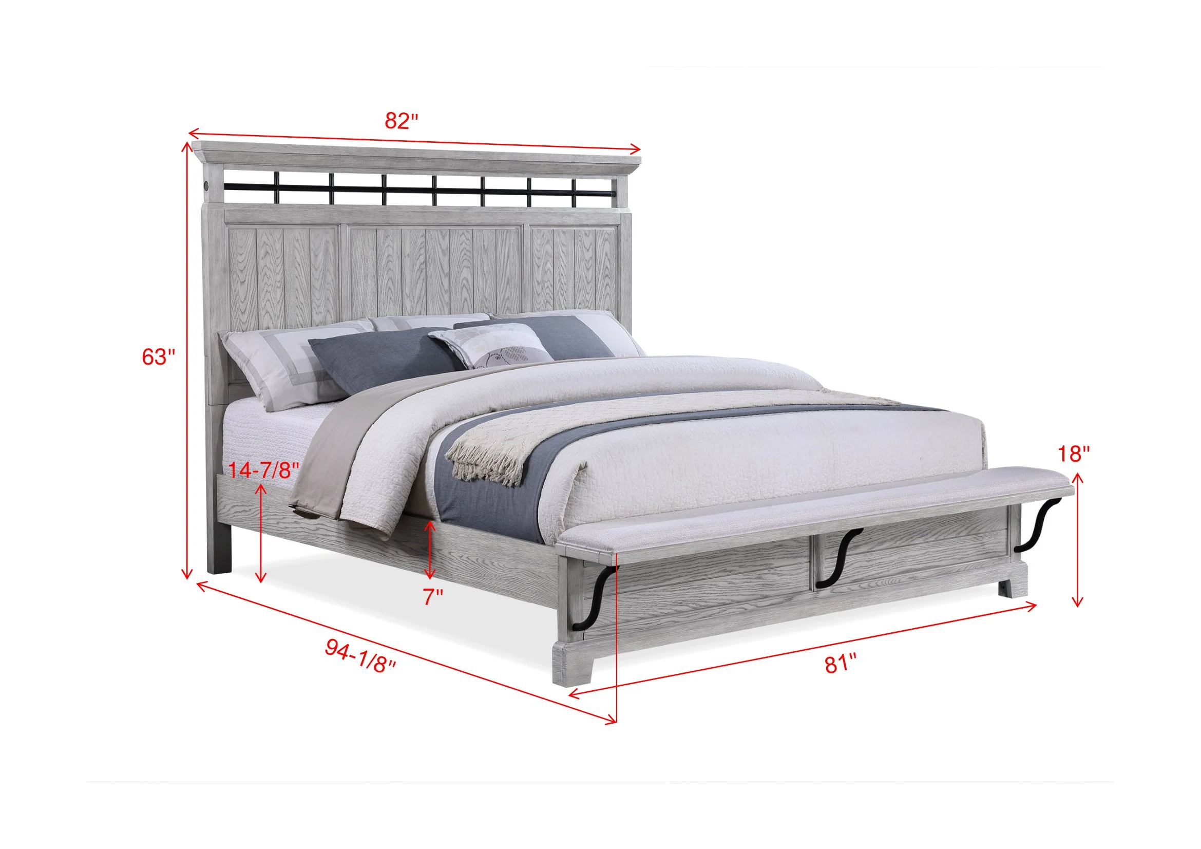 Beckett Rustic Gray King Footboard Bench Panel Bed - Image 3