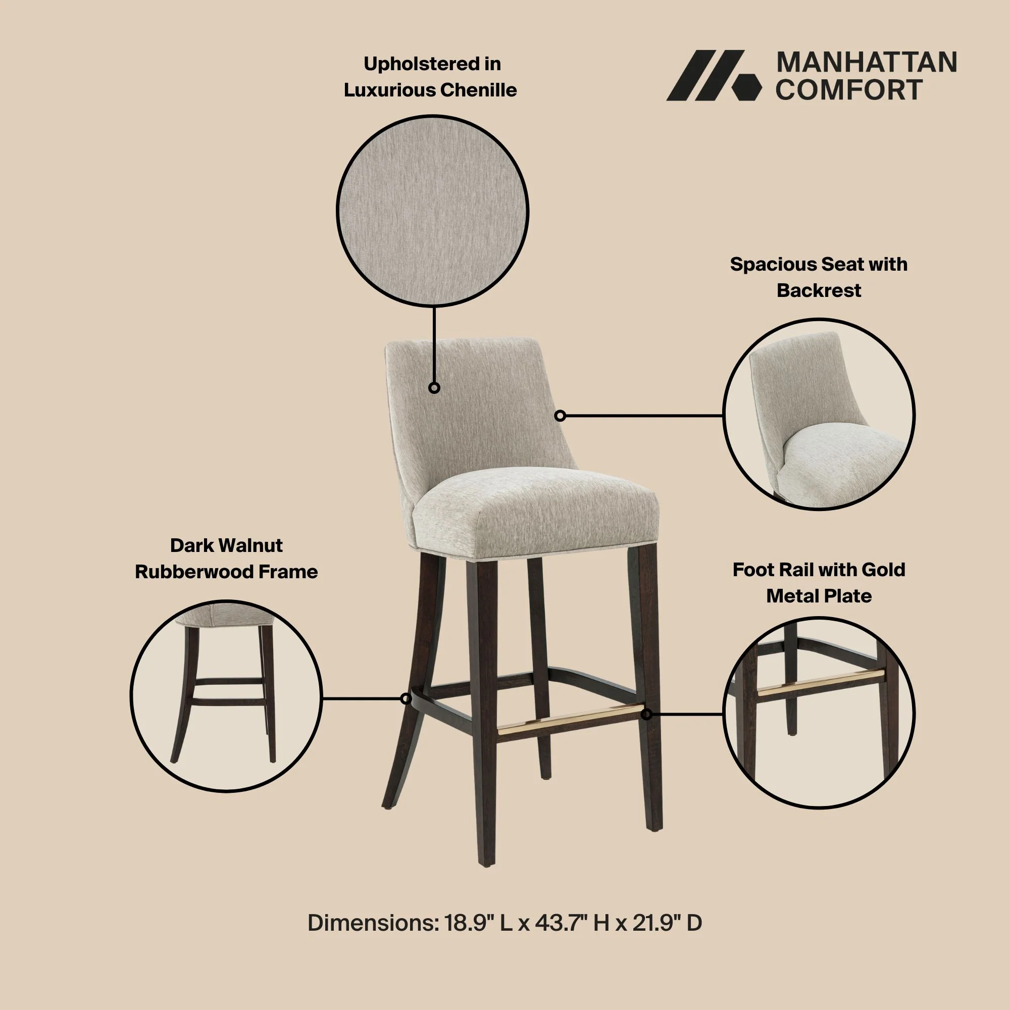 Beever Barstool in Taupe (set of 3) - Image 4