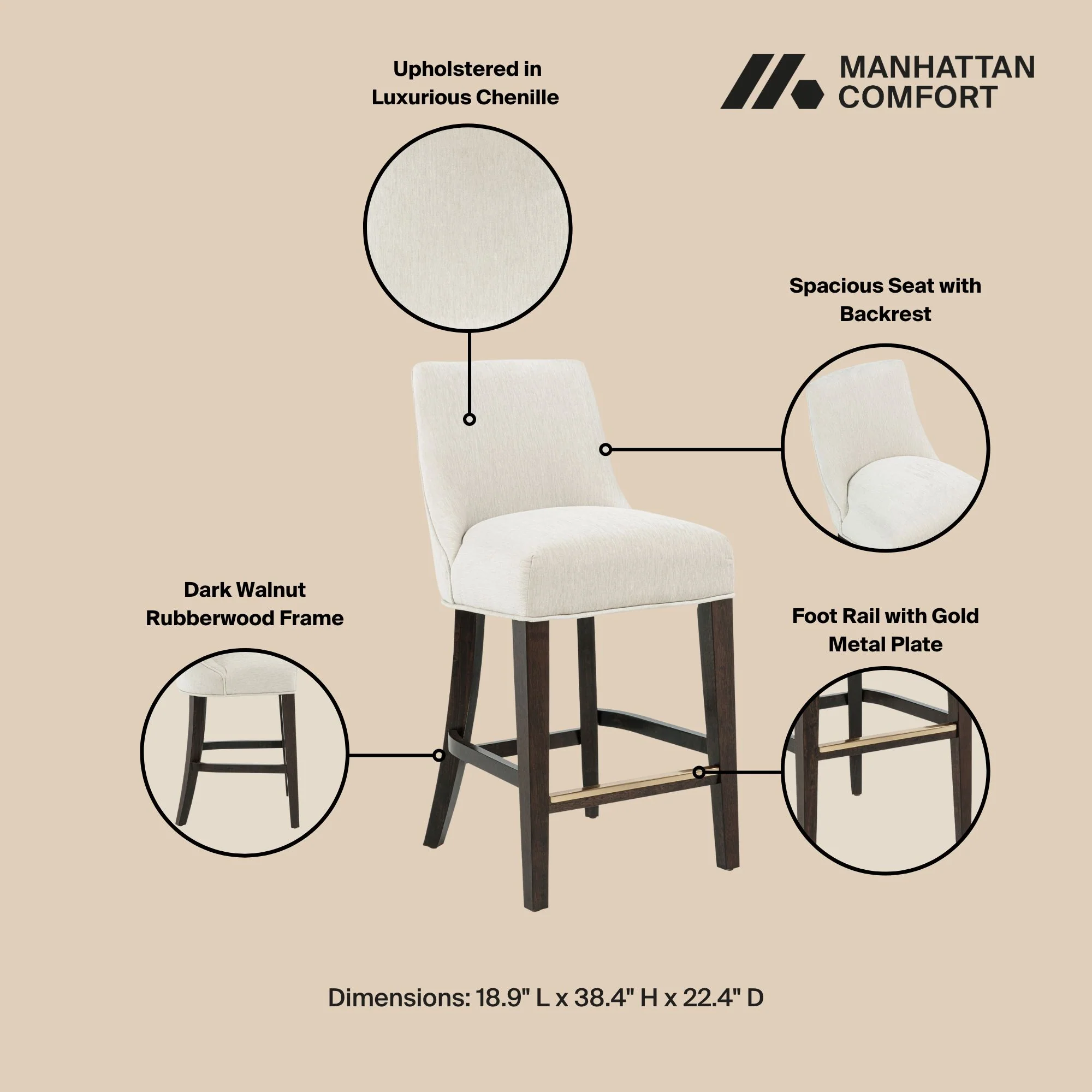 Beever Counter Stool in Cream - Image 4