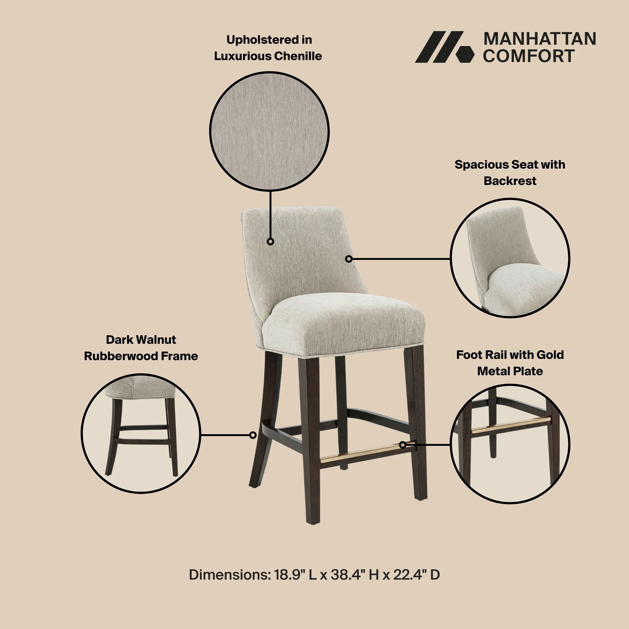 Beever Counter Stool in Taupe (set of 2) - Image 4