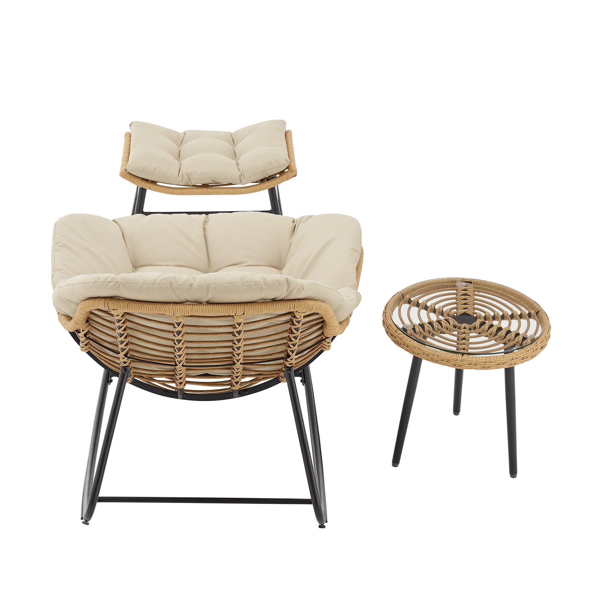 Benson 3-Piece Patio Rocking Chair with Ottoman and Table in Cream - Image 9