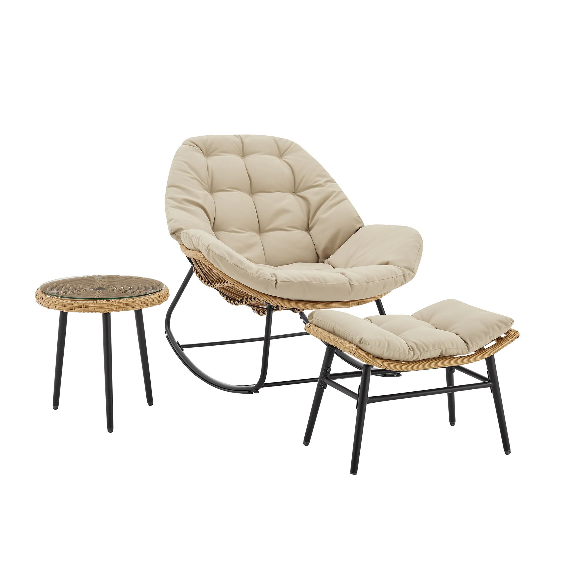 Benson 6-Piece Patio Rocking Chair Set with Ottomans and Tables in Cream - Image 7