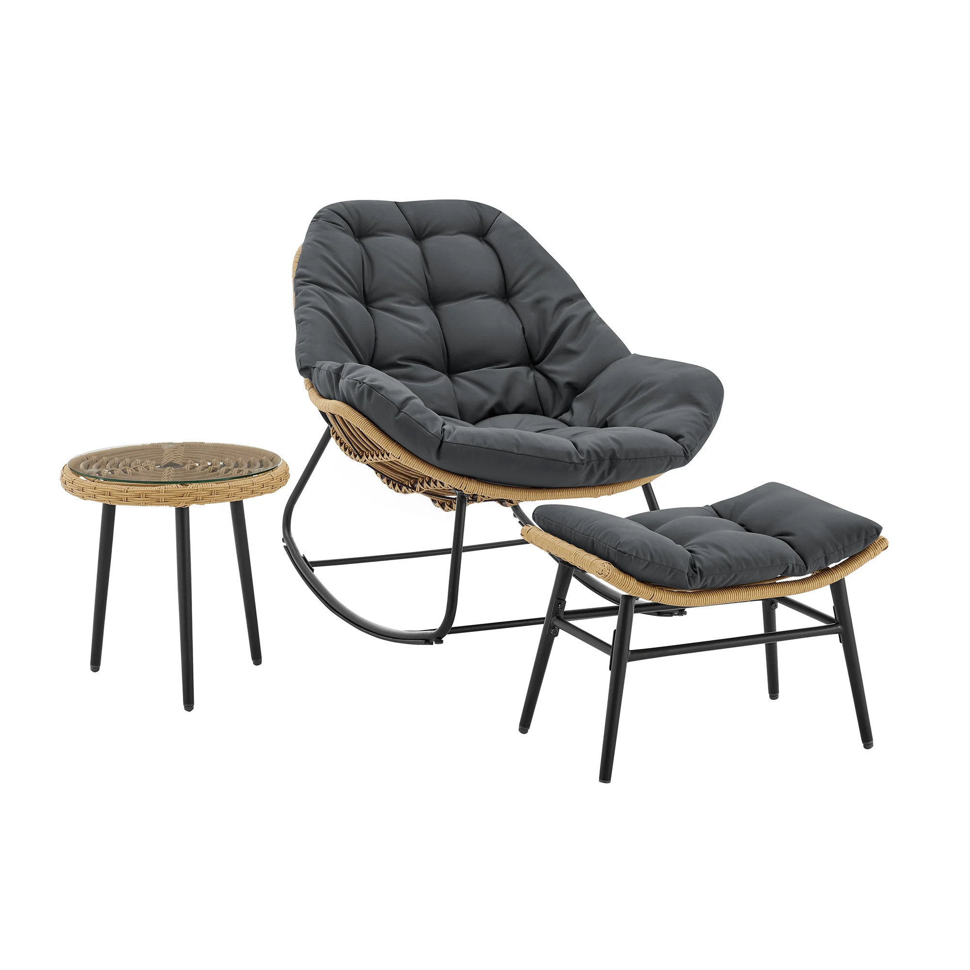 Benson 6-Piece Patio Rocking Chair Set with Ottomans and Tables in Grey - Image 7