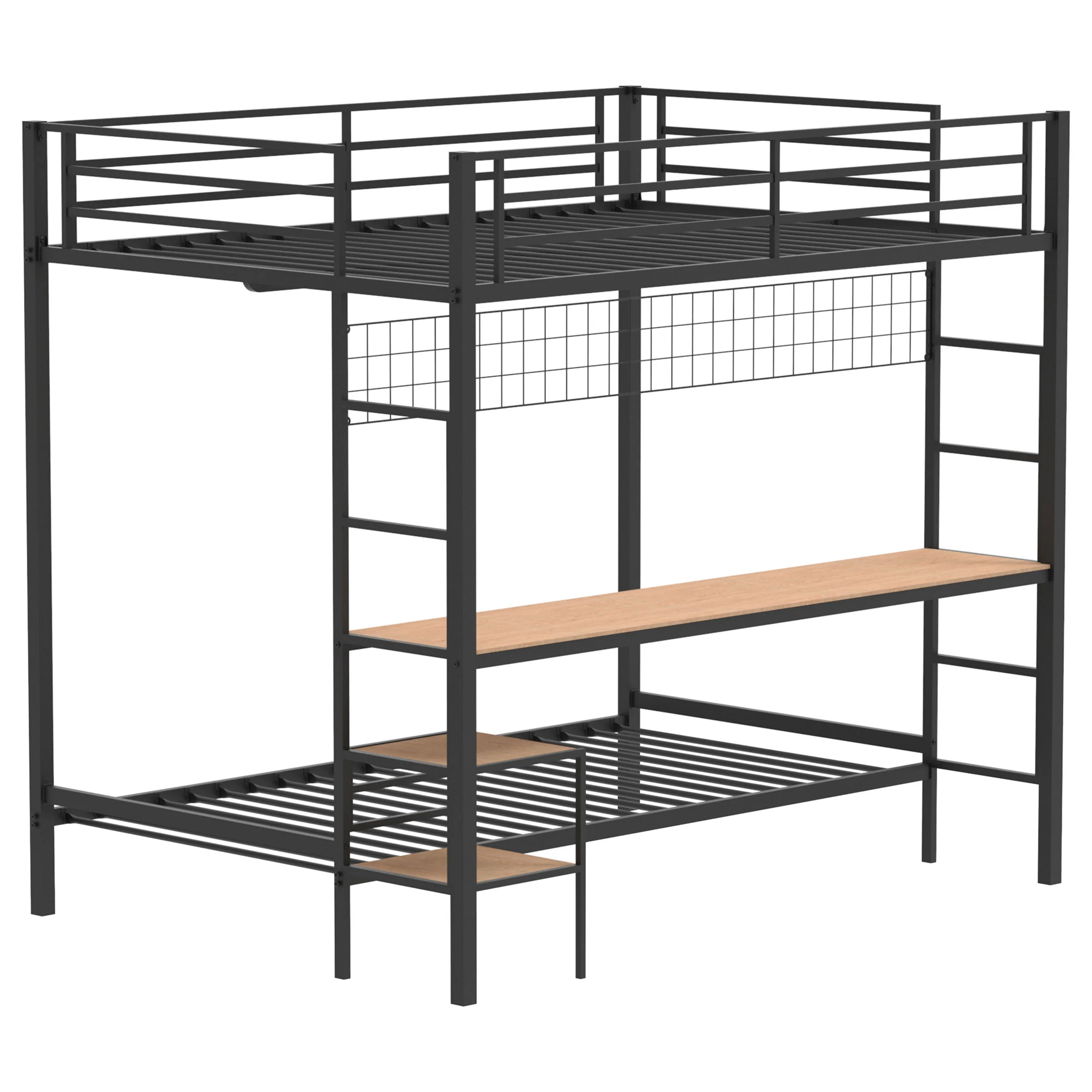 Bettoni Matte Black Metal Full Over Twin Workstation Bunk Bed - Image 3