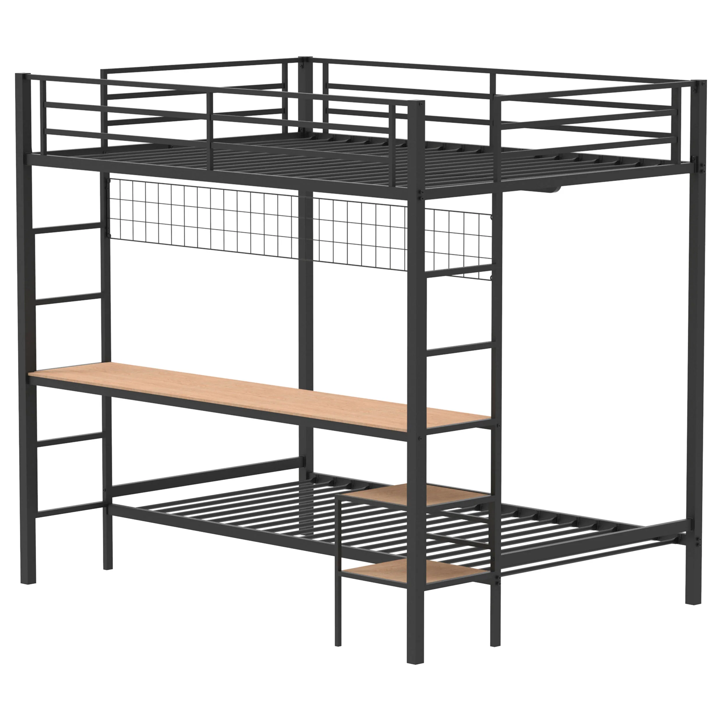 Bettoni Matte Black Metal Full Over Twin Workstation Bunk Bed - Image 4