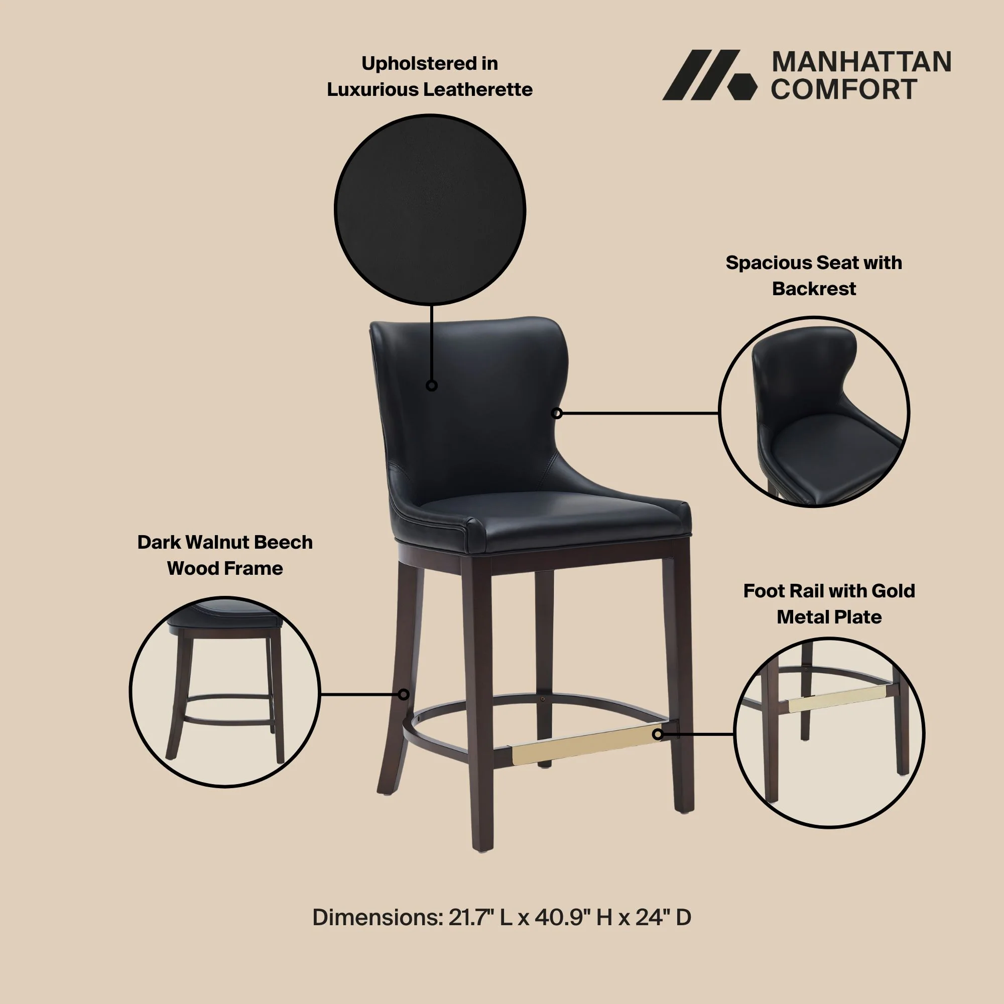 Blair Counter Stool in Black (set of 3) - Image 4