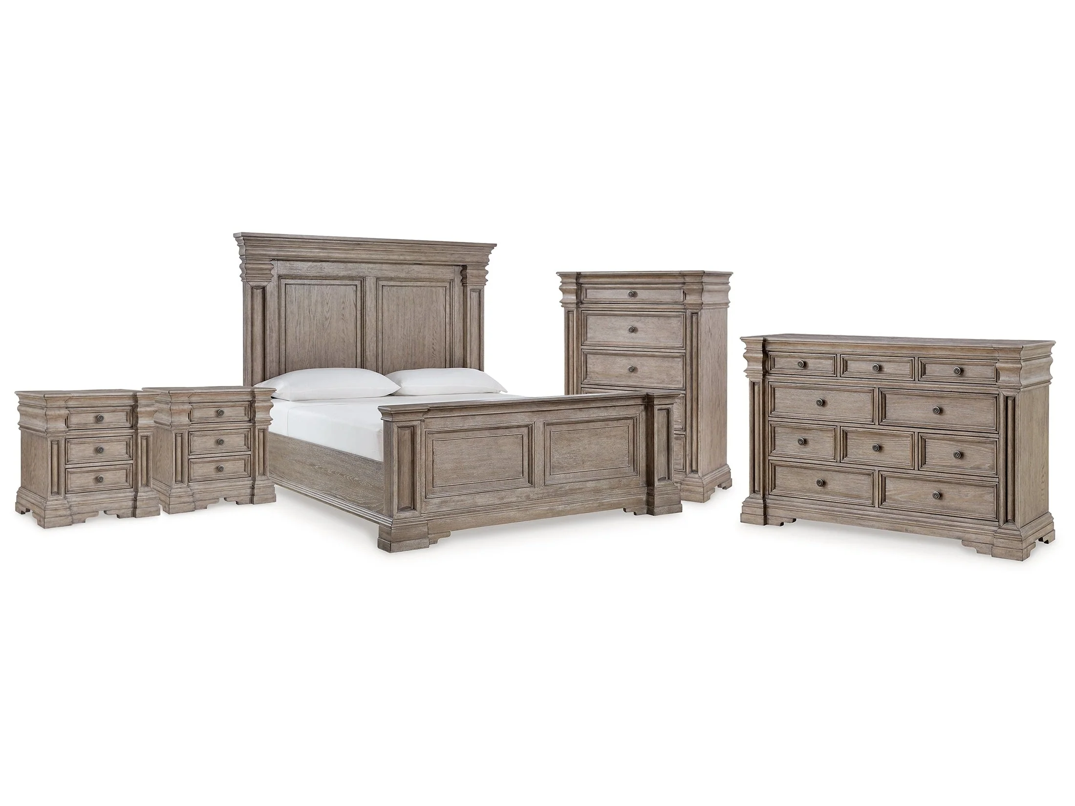 Blairhurst Light Grayish Brown King Panel Bedroom Set with Dresser, Chest and 2 Nightstands (Online Special Price)