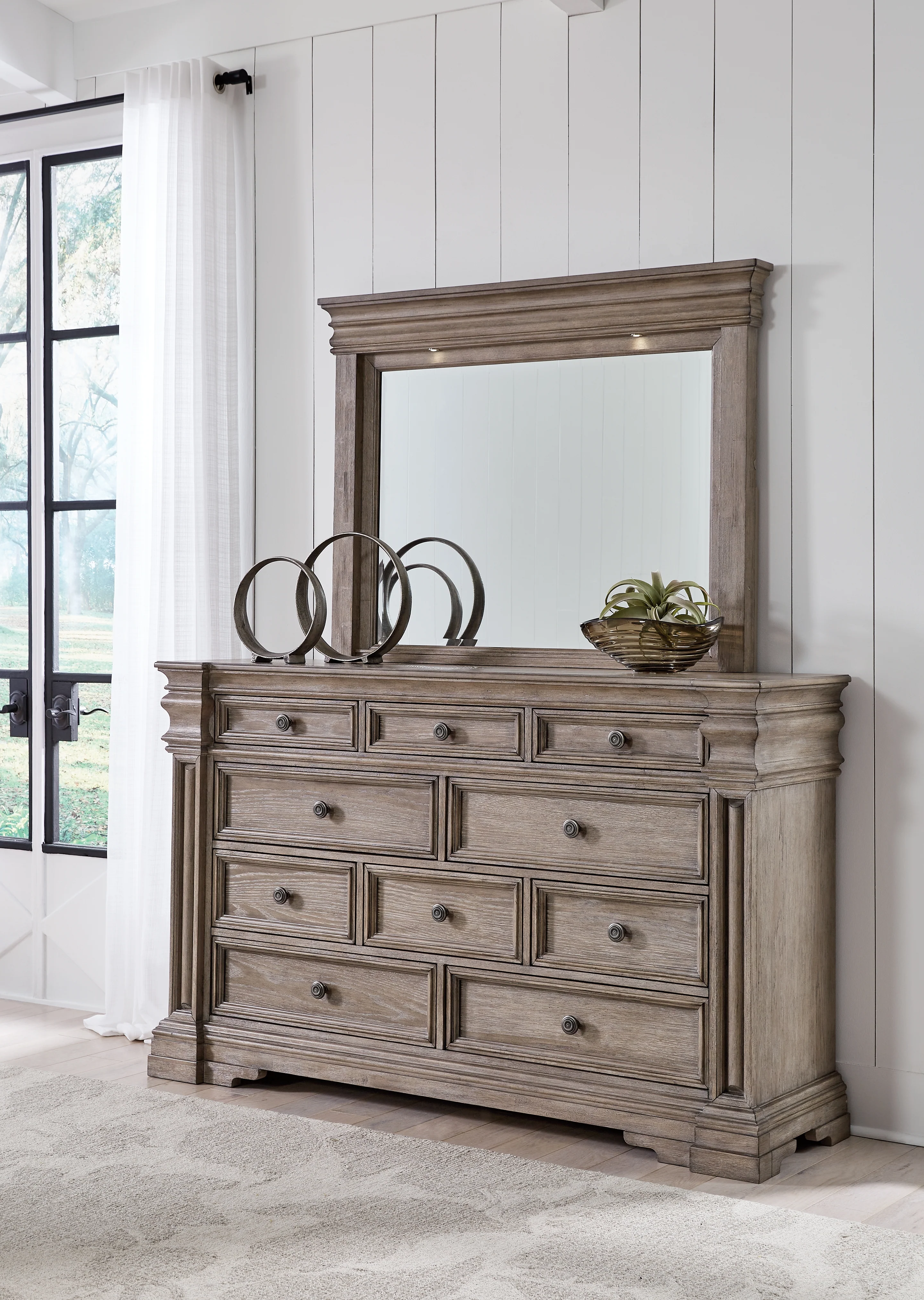 Blairhurst Light Grayish Brown King Panel Bedroom Set with Dresser, Mirror and Nightstand - Image 13
