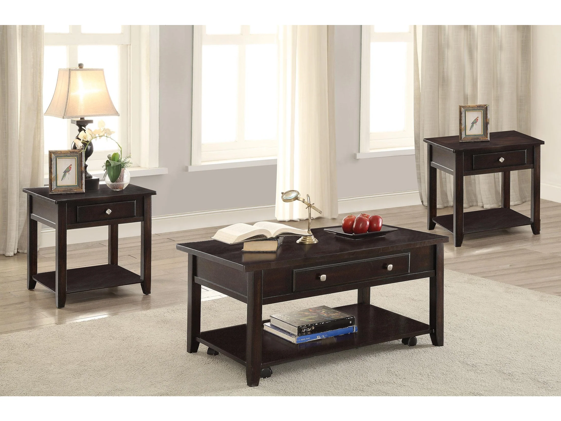 Bradford Walnut 3-piece Lift Top Coffee and End Table Set