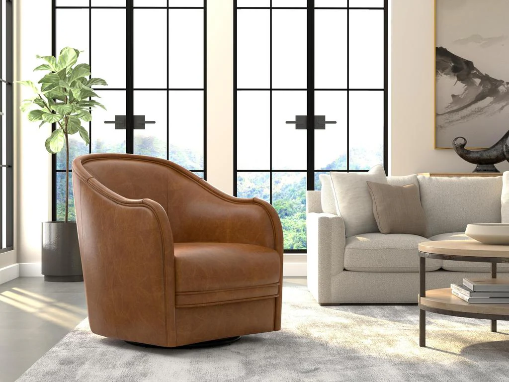 Braxton Brown Leather Swivel Chair - Image 2