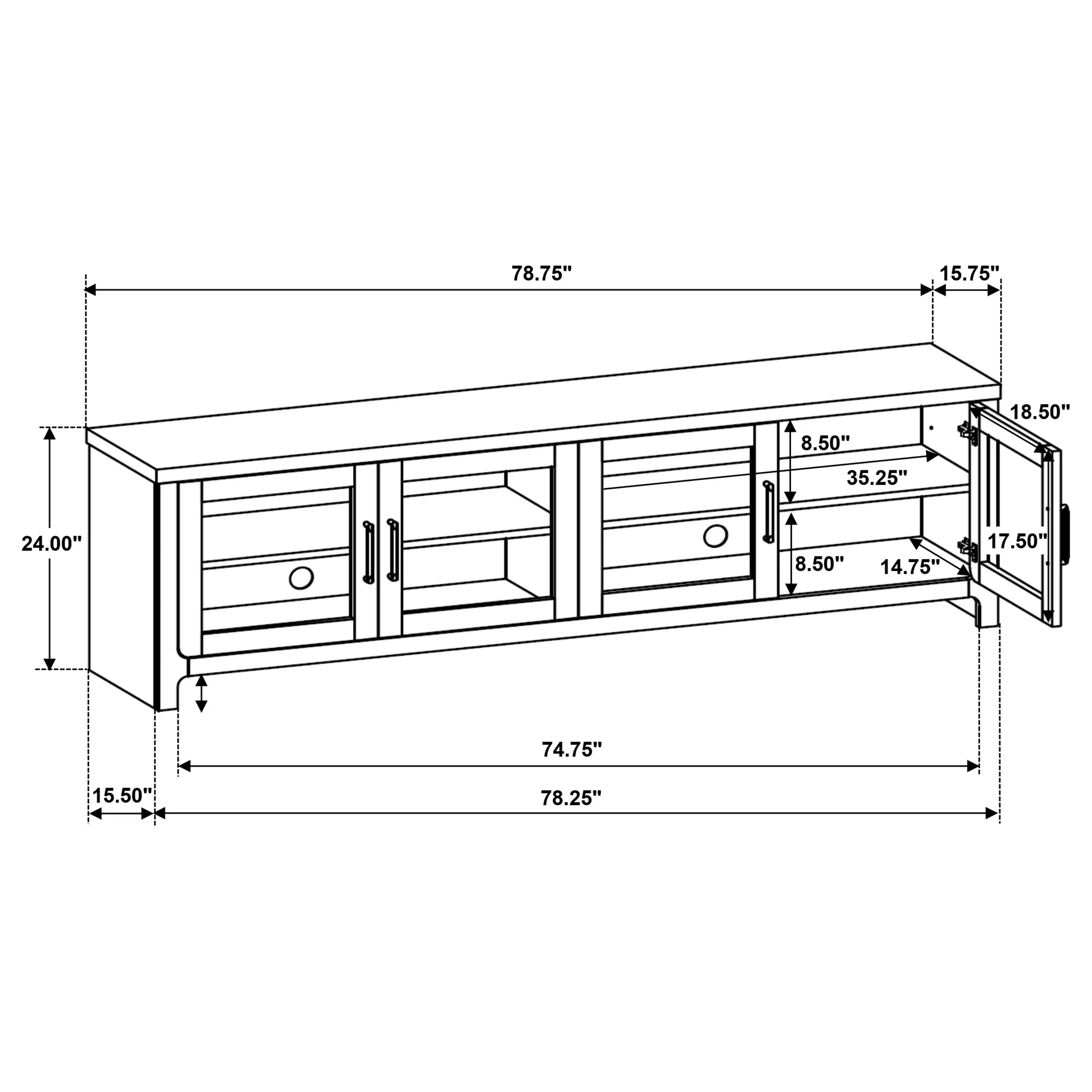 Brenham Washed Oak 79-inch 4-door TV Stand Media Console - Image 12