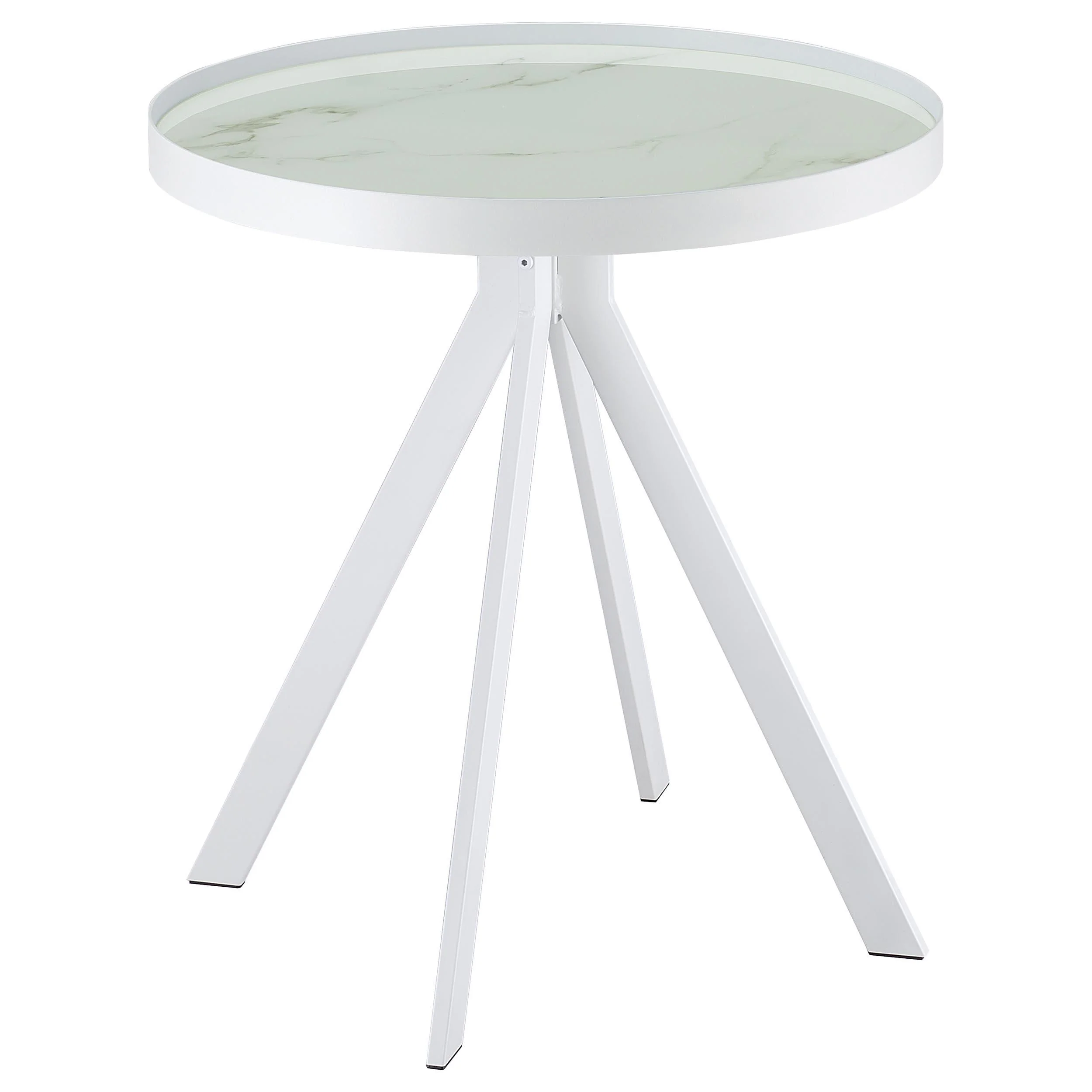 Briggs White Round Marble Printed Glass Top End Side Table - Image 5